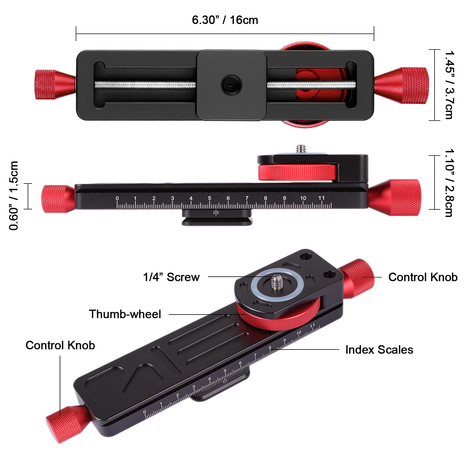 Fotoconic All Metal Worm Drive Macro Focusing Rail Slider - 115mm Close-Up Shooting Clamp Plate with Arca/RRS Lever Clamp | 1/4