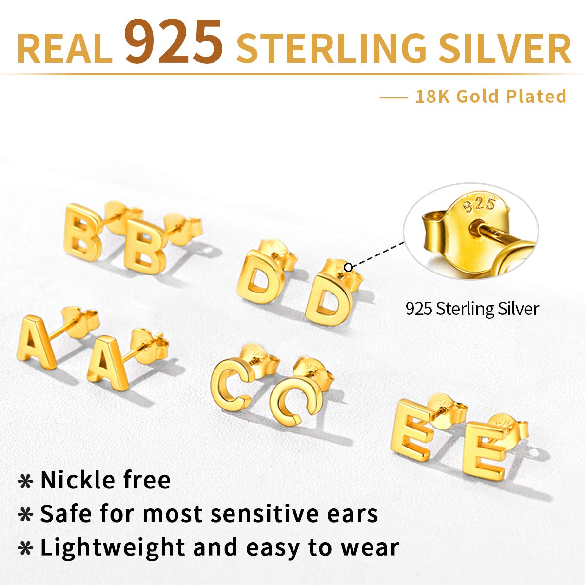 Hypoallergenic 925 Sterling Silver Stud Earrings for Women - Tiny Initial Letter A-Z Ear Studs for Sensitive Ears | ChicSilver Jewelry with Gift Box | Perfect for Everyday Wear, Gifts & Special Occasions