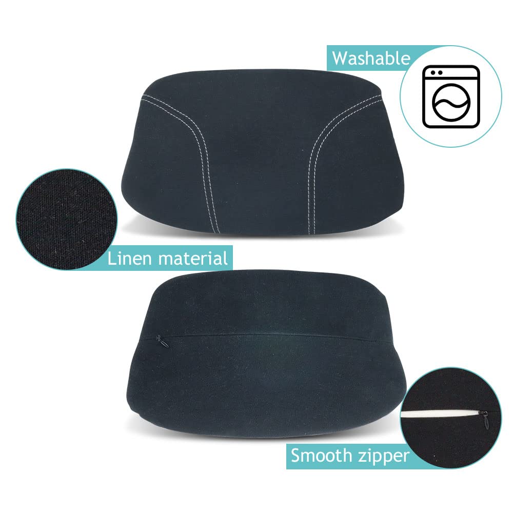 BestEvMod Memory Foam Car Seat Cushion with Lumbar Support - Breathable Linen Back Pain Relief Pillow for Office Chair & Long Drives - Black (Fits Most Vehicles) - Perfect for Commuting, Road Trips & Work from Home Comfort