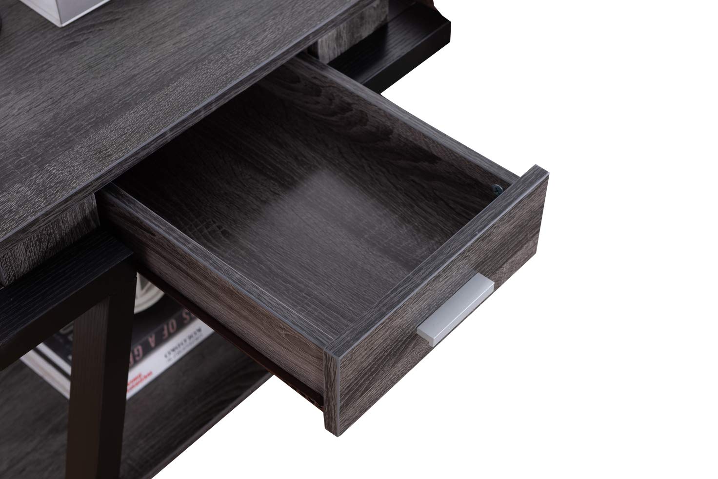 Benjara Modern Wooden End Table with Angled Leg Support & Drawer - Black and Gray Nightstand for Bedroom, Living Room, or Office