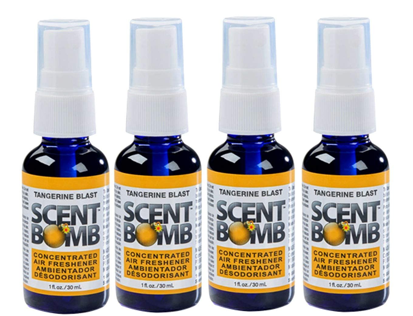 100% Concentrated Scent Bomb Air Freshener Spray for Car & Home - Long Lasting Fragrance (Tangerine Blast, 4 Pack) | Eliminate Odors in Vehicles, Living Rooms, Offices & Bathrooms