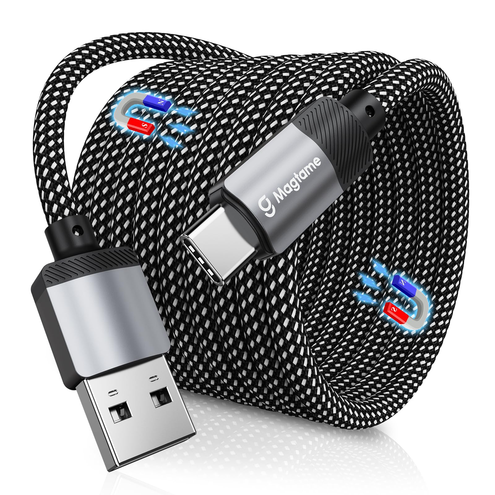 Magtame 5ft Magnetic USB A to USB C Cable - Nylon Braided Fast Charging Cable for iPhone 15 Pro Max/Plus, Samsung S23/S22, iPad & MacBook | Original Patent Design | Perfect for Travel, Office & Home Charging