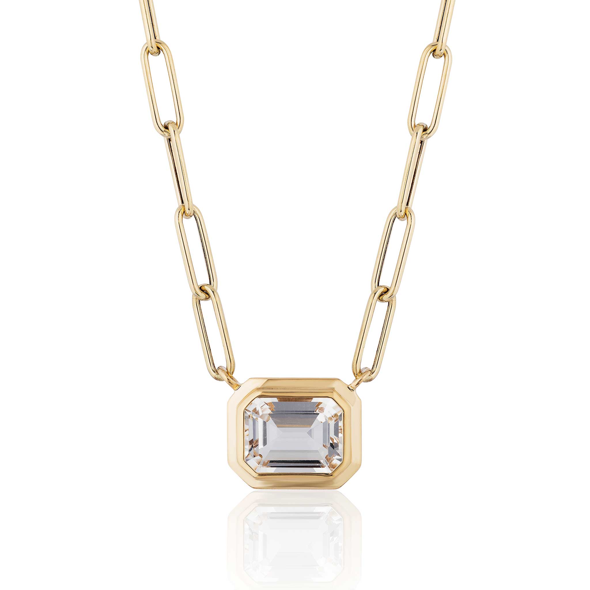 Goshwara Emerald Cut Rock Crystal 18K Gold Pendant Necklace for Women - Elegant Jewelry Gift for Birthday, Anniversary & Special Occasions