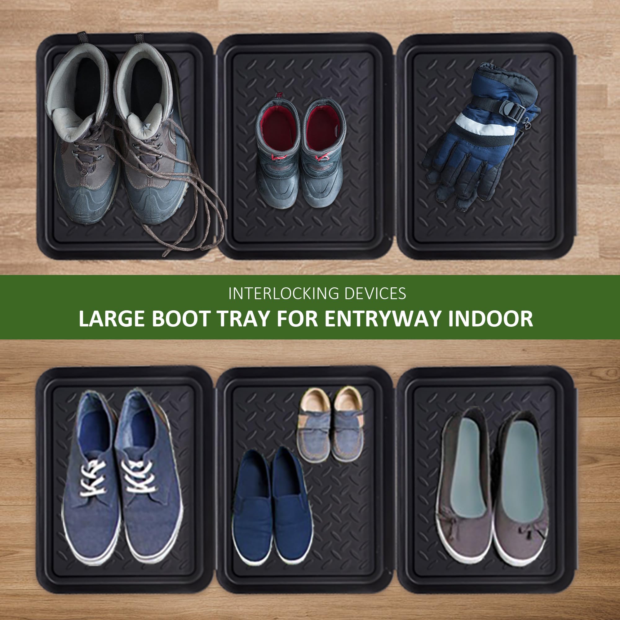 3-Pack Plastic Boot Trays for Entryway - Non-Slip Shoe Mats for Mudroom & Indoor Floor Protection (13.7x10.8 in) - Keep Floors Dry & Clean