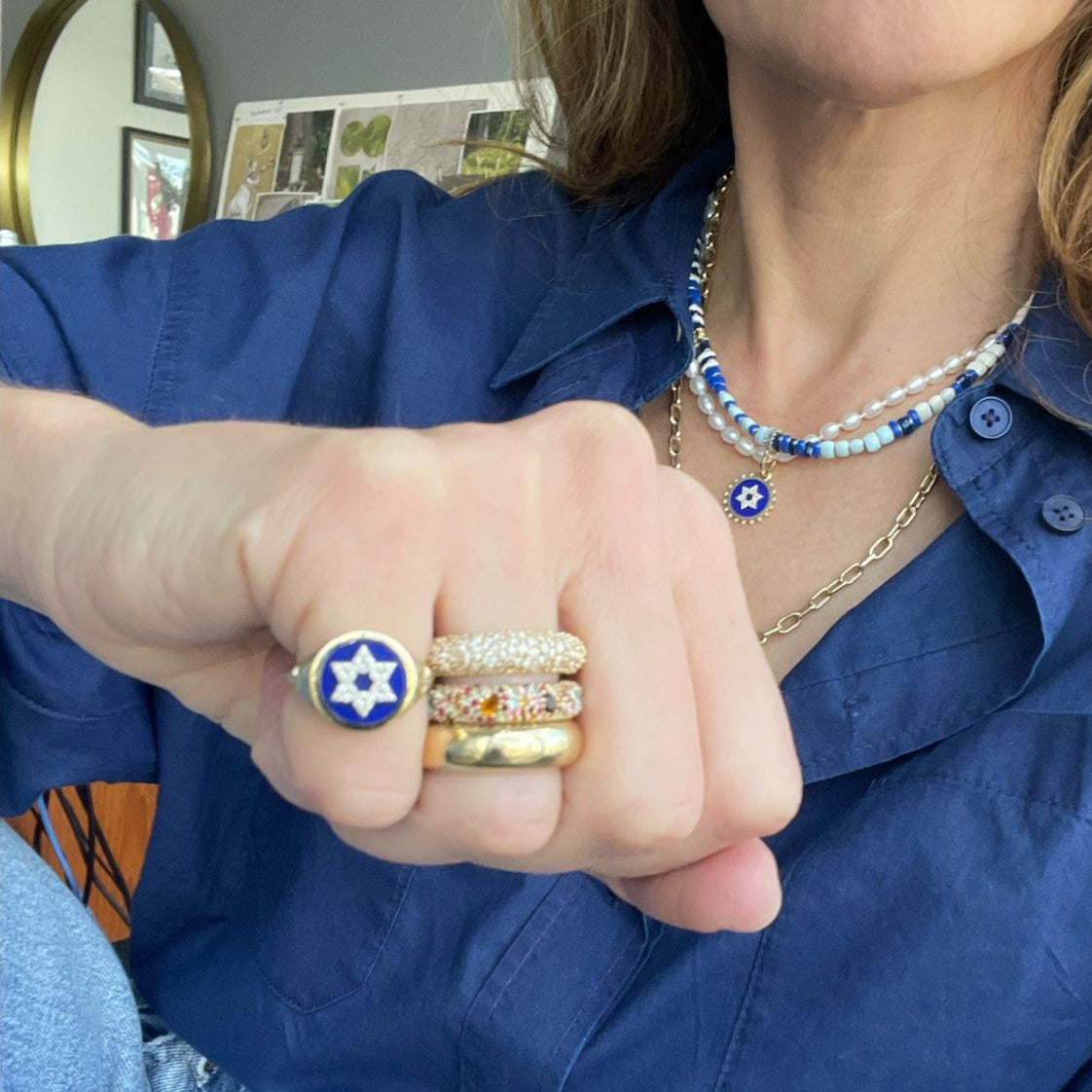 Sterling Silver Ceramic & Pavé Star of David Signet Ring for Men & Women - Elegant Jewish Jewelry Gift for Hanukkah, Bar Mitzvah & Everyday Wear