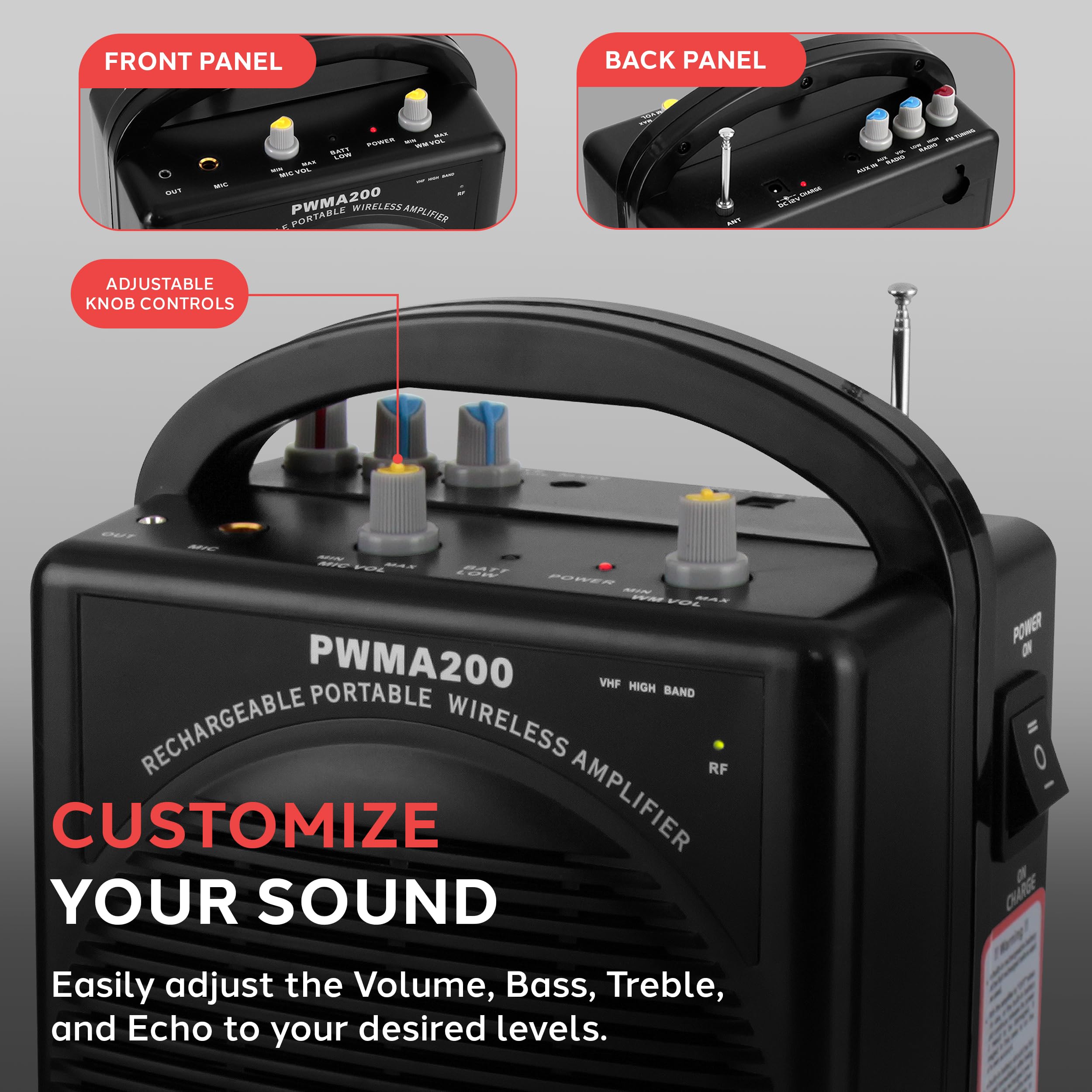 Pyle Portable PA Speaker System with Microphone - Wireless Bluetooth, FM Radio, Rechargeable Battery, AUX Input - Includes Headset, Lavalier & Beltpack Mics (Black) - Perfect for Outdoor Events, Parties & Public Speaking