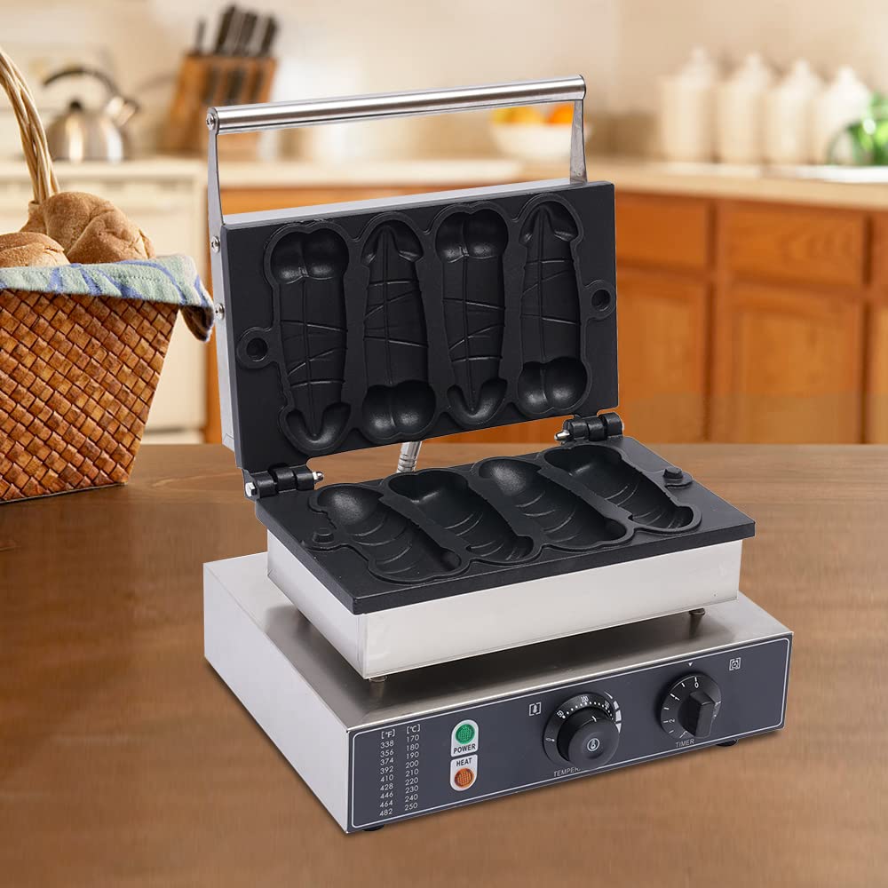 4PCS Commercial Waffle Maker & Hot Dog Baker Machine - 1600W 110V Electric Waffle Iron with Nonstick Teflon Coating & Stainless Steel Molds - Perfect for Restaurants, Cafes, Diners, and Food Trucks - Make Waffles, Hot Dogs, and Pene Hot Dogs Easily