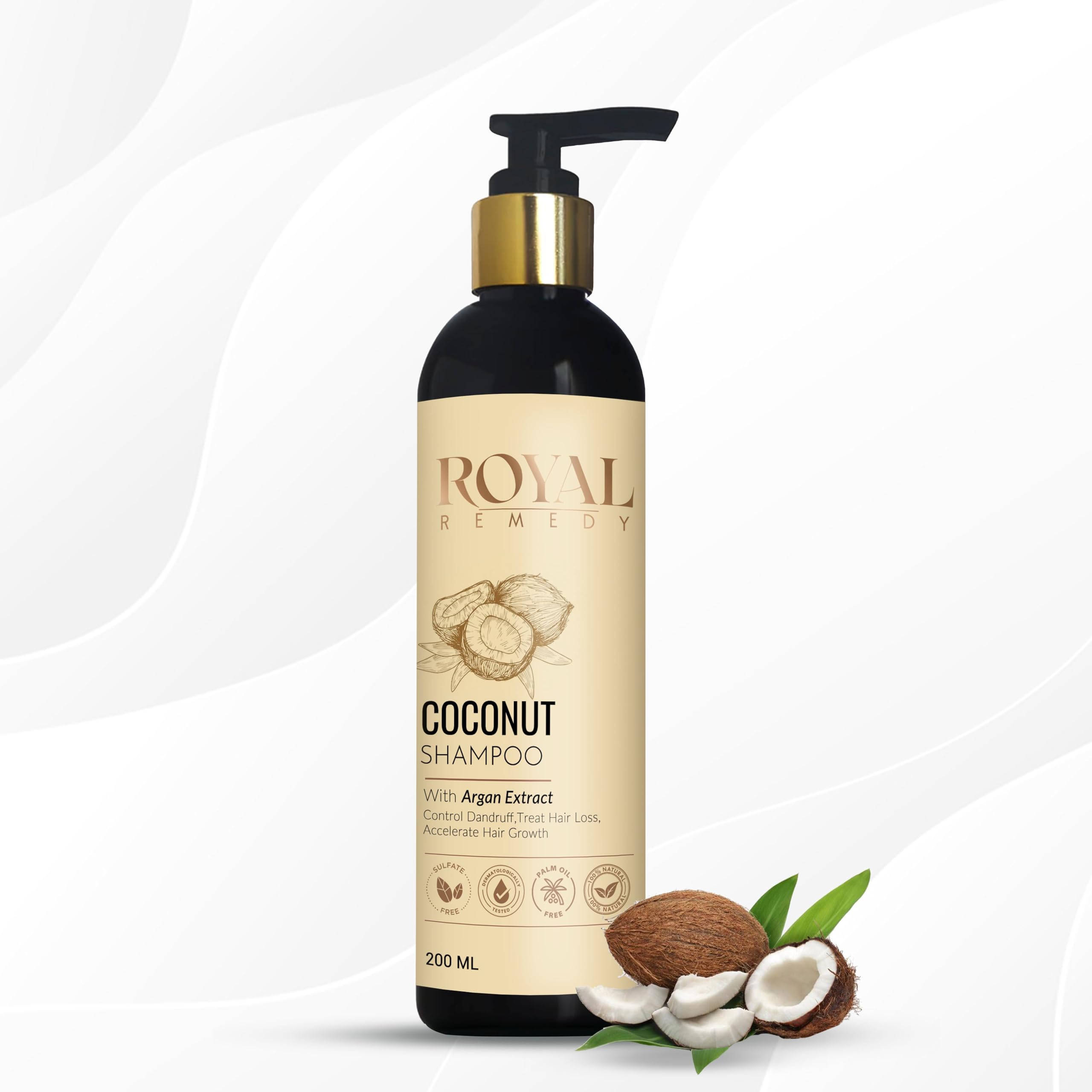 Royal Remedy Coconut Shampoo with Argan Oil - Anti Dandruff Treatment for Hair Loss & Growth | Plant Keratin & Natural Ingredients | For Men & Women (200ml) - Perfect for Dry Scalp & Damaged Hair Care at Home