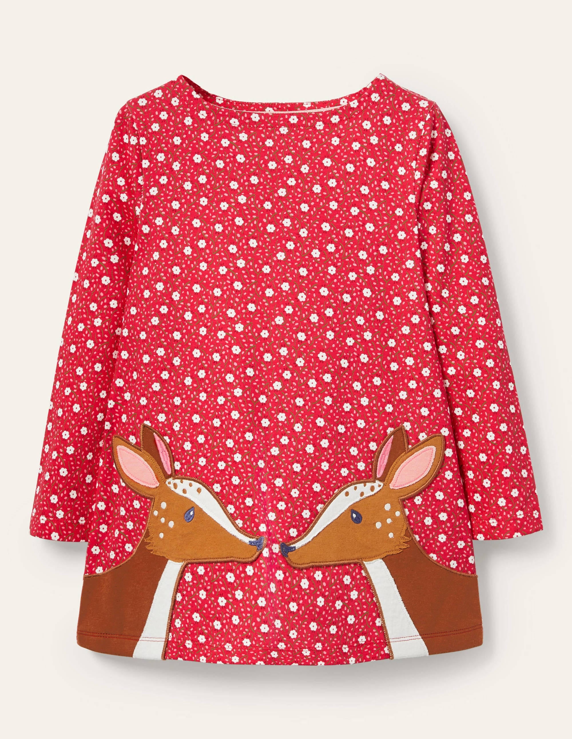 Floral Appliqué Pocket Tunic Top with Ditsy Rose & Deer Print - Casual Summer Blouse for Women, Perfect for Office, Date Night & Outdoor Activities