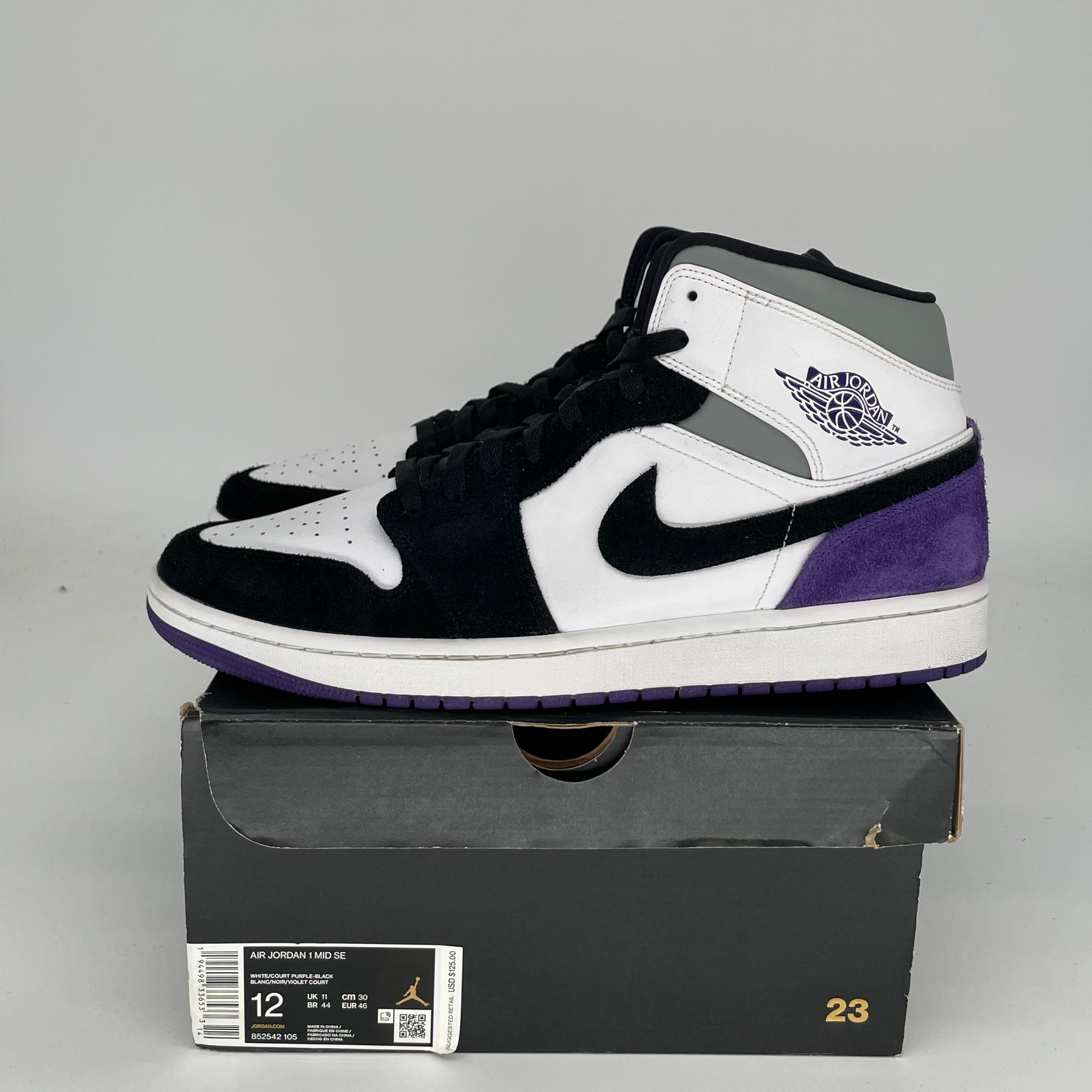 AIR JORDAN 1 MID Purple Basketball Shoes Men's Size 12 (852542-105) - Perfect for Streetwear & Casual Wear