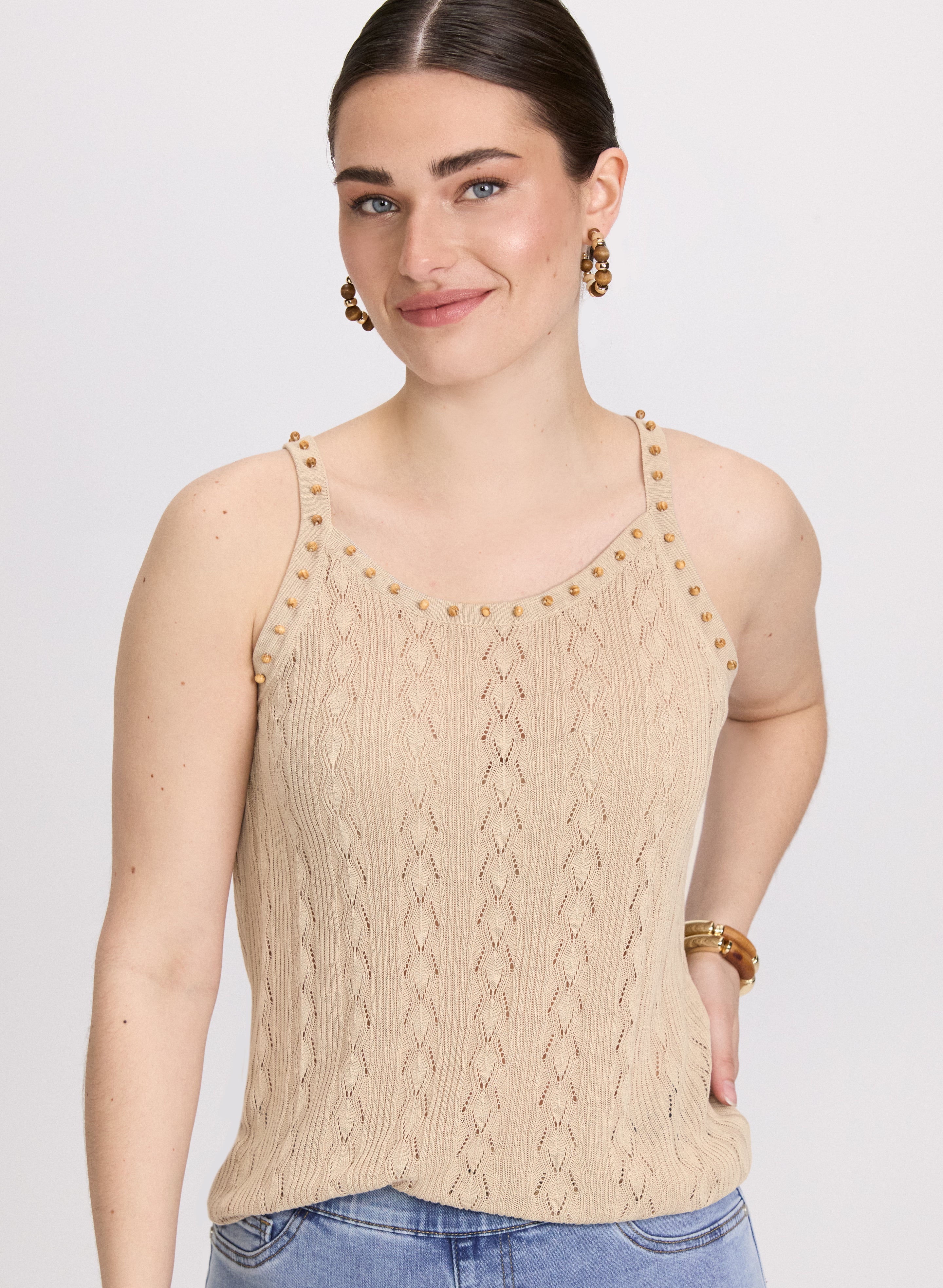 Beaded Sleeveless Sweater for Women - Elegant Boho Knit Top for Summer & Fall - Perfect for Beach, Party, and Casual Outings