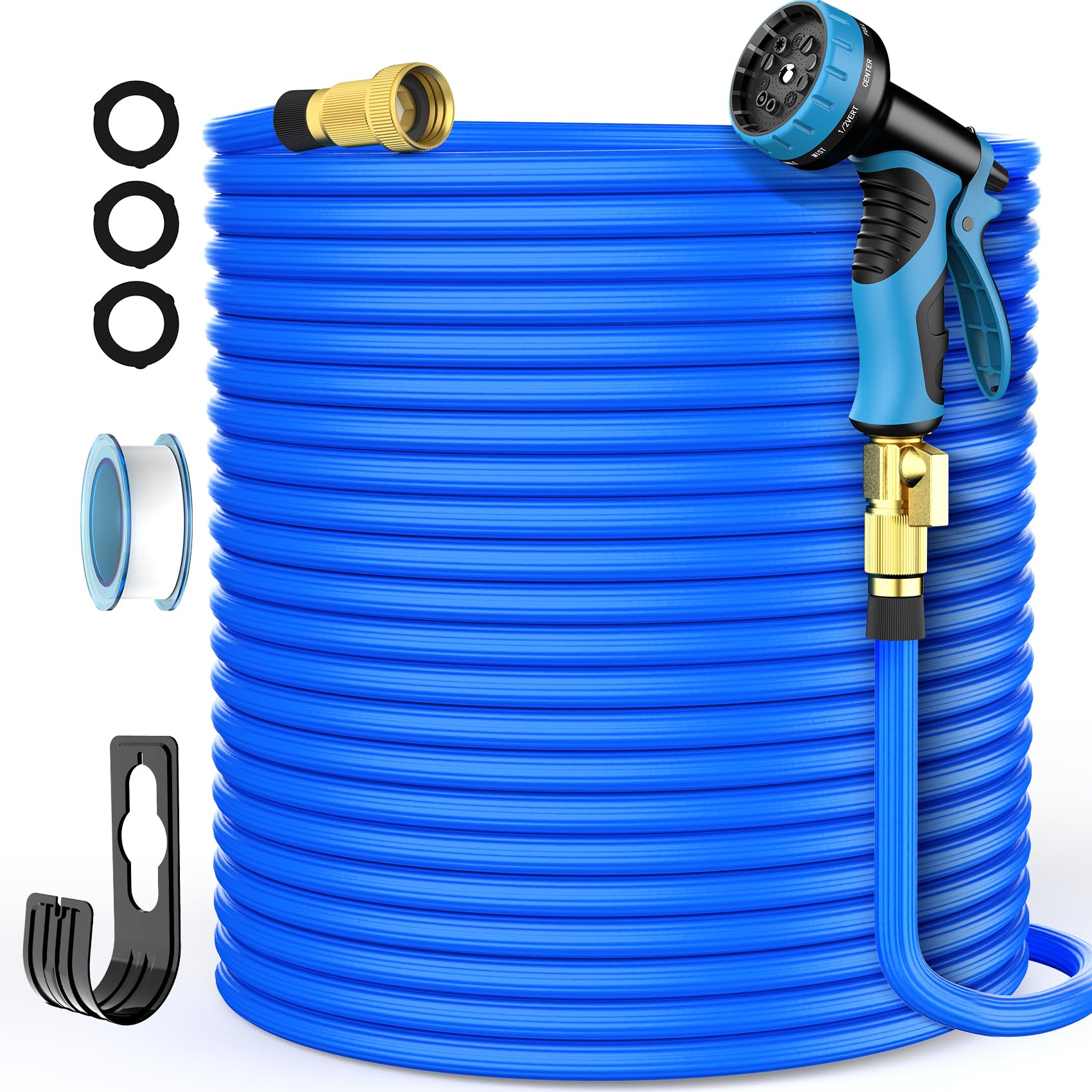 100ft Expandable Garden Hose with 10-Function Nozzle - 45-Layer Nano Rubber, 3/4