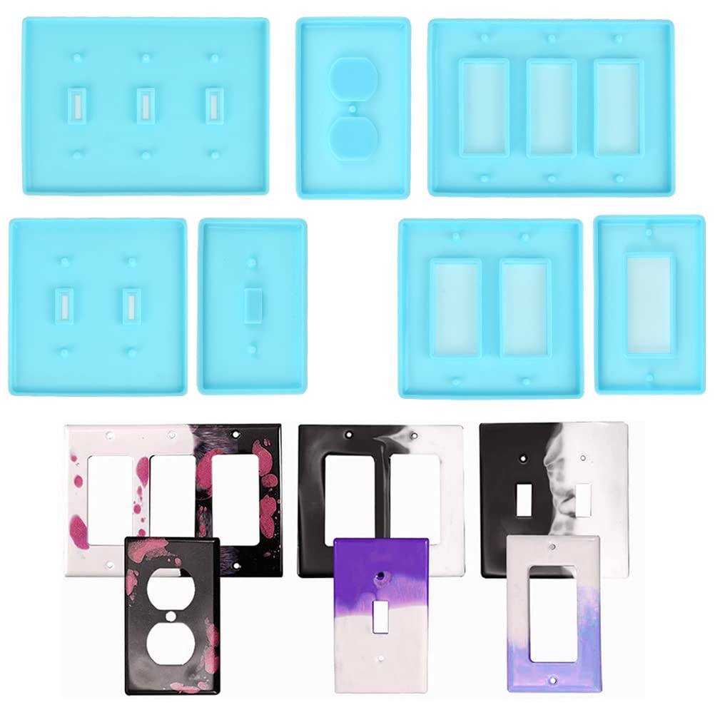 7Pcs Light Switch Cover Resin Molds for DIY Crafts - Switch Socket Panel Silicone Molds for Epoxy Resin, Plaster & Outlet Covers - Perfect for Home Decor & Handmade Gift Making