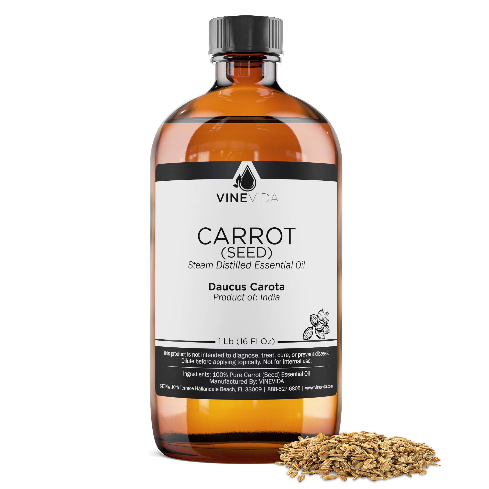 VINEVIDA 100% Pure & Undiluted Carrot Seed Essential Oil - 16oz (1 Pound) Bulk Glass Bottle for DIY Soaps, Candles & Aromatherapy Blends - Perfect for Skincare, Haircare & Relaxation