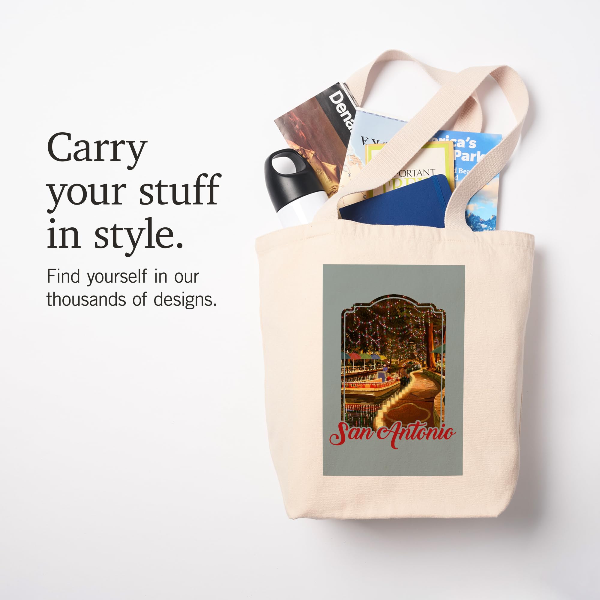 Lantern Press San Antonio Texas Riverwalk 100% Cotton Canvas Reusable Tote Bag - Eco-Friendly Shopping Bag for Groceries, Beach & Travel