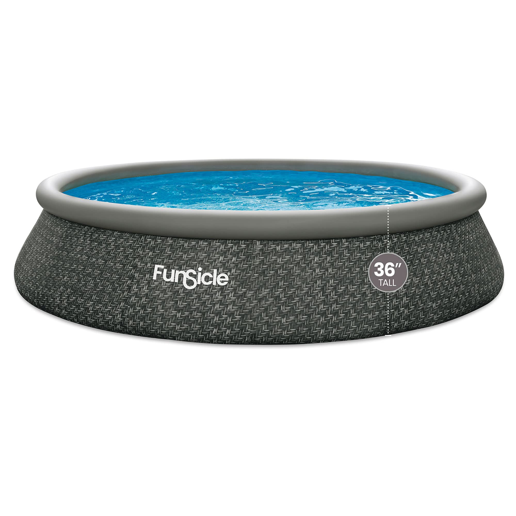 Funsicle 15ft x 36in Quick-Set Inflatable Round Above Ground Swimming Pool Set with Pump & Filter - Dark Herringbone Design for Backyard, Family Fun & Summer Relaxation