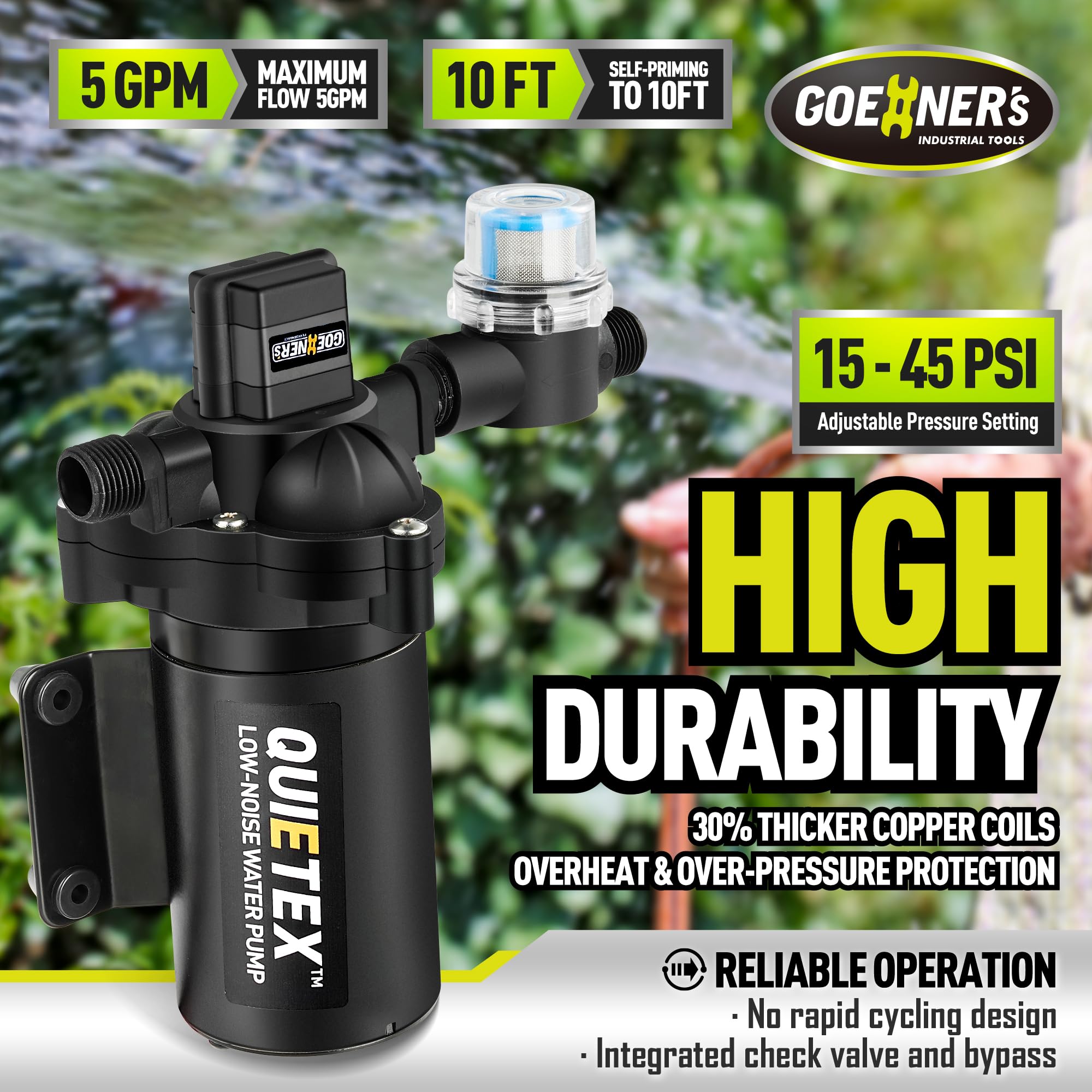 12V RV Water Pump - High-Performance 5GPM 45PSI Quiet Diaphragm Pump with Heavy-Duty Pressure Switch - Ideal for Caravans, Marine, Campers (Upgrade 2.0) | Perfect for Off-Grid Living, RV Plumbing, and Outdoor Water Supply Systems