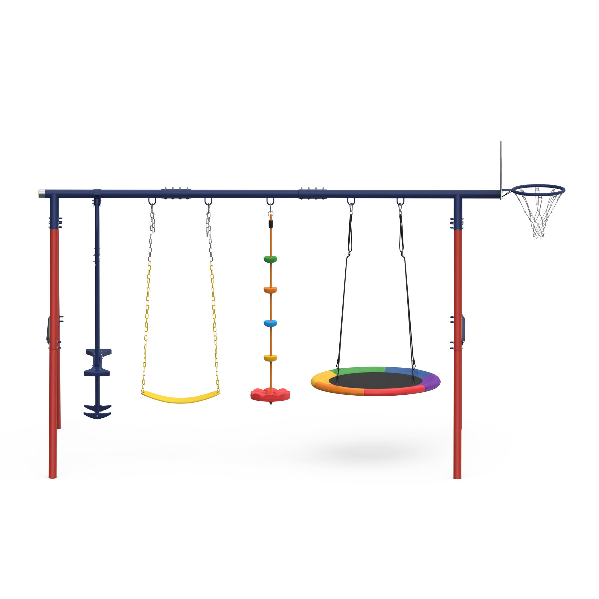 EROMMY 5-in-1 Lifetime Swing Set with Saucer Swing, Belt Swing, Seesaw, Basketball Hoop & Rope Swing - Heavy Duty 440 lbs Capacity for Backyard Playground, Outdoor Family Fun & Kids Birthday Gifts