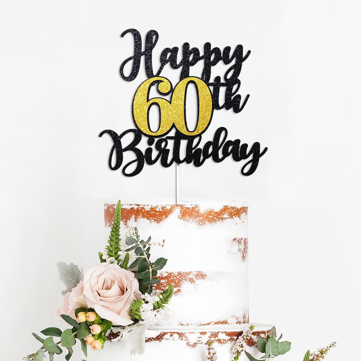 60th Birthday Cake Topper - Black & Gold Glitter 'Cheers to 60 Years' Decorations | 60 and Fabulous Bday Party Supplies for Anniversary Celebrations | Perfect for Milestone Birthday Cakes, Retirement Parties & Golden Jubilee Decor