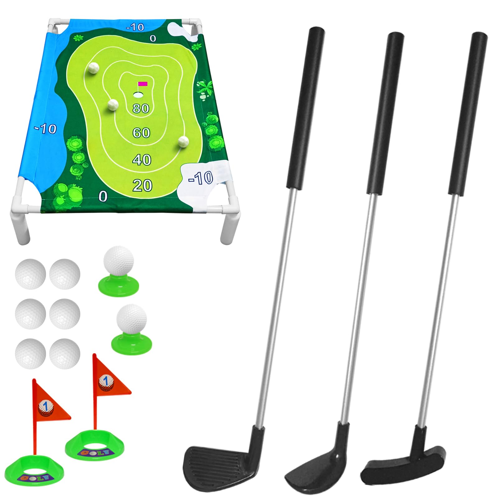 **Kids Golf Clubs Set for Toddlers - Right Hand Junior Golf Clubs with Backyard Cornhole Chipping Game & Velcro Training Mat - Perfect for Indoor/Outdoor Golf Practice, Birthday Gifts & Family Fun**