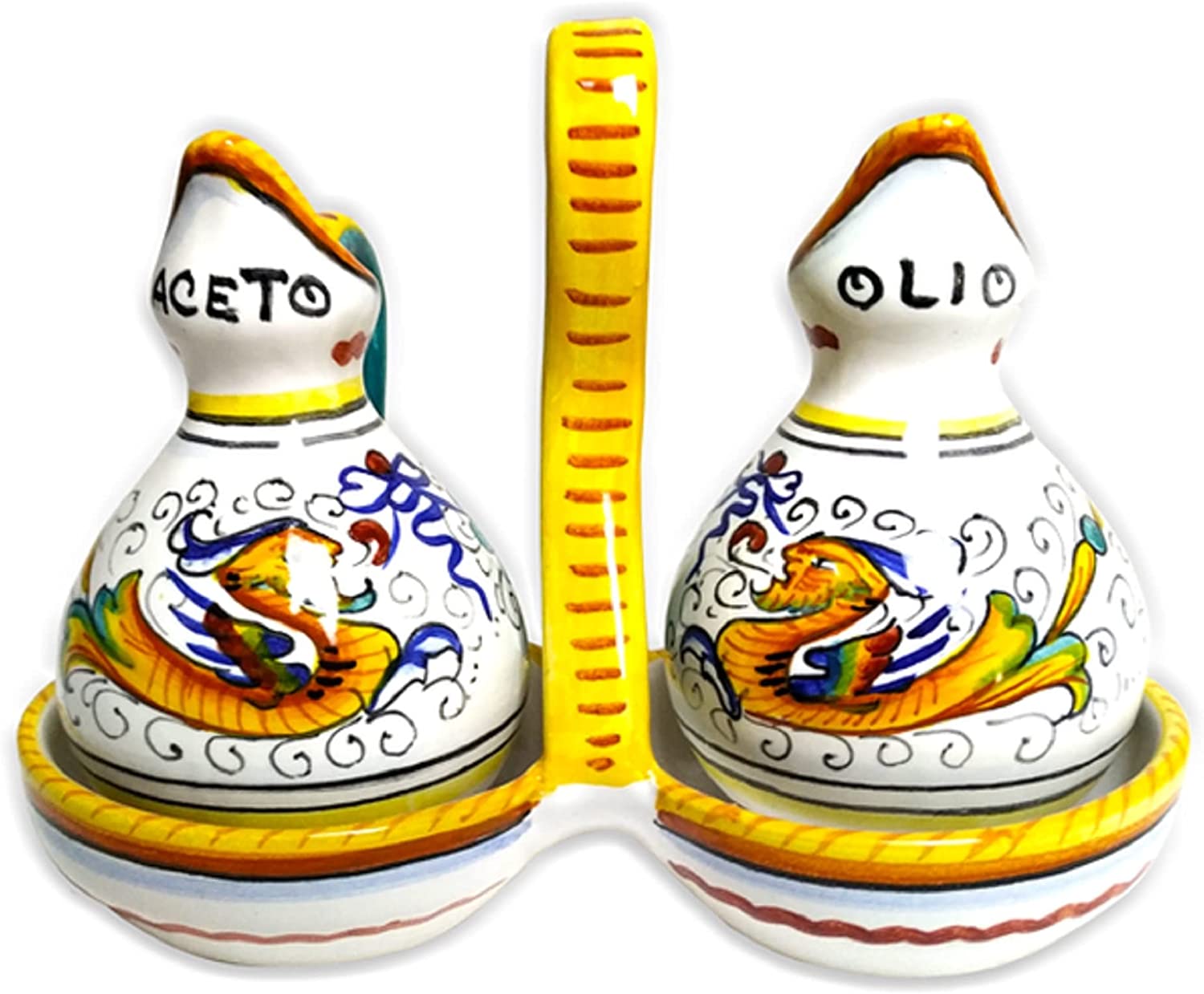Deruta Italy by Gute | Raffaellesco Handpainted Ceramic Oil & Vinegar Set | Authentic Italian Pottery Handmade in Deruta | Perfect for Kitchen Decor, Italian Cooking & Gift Giving
