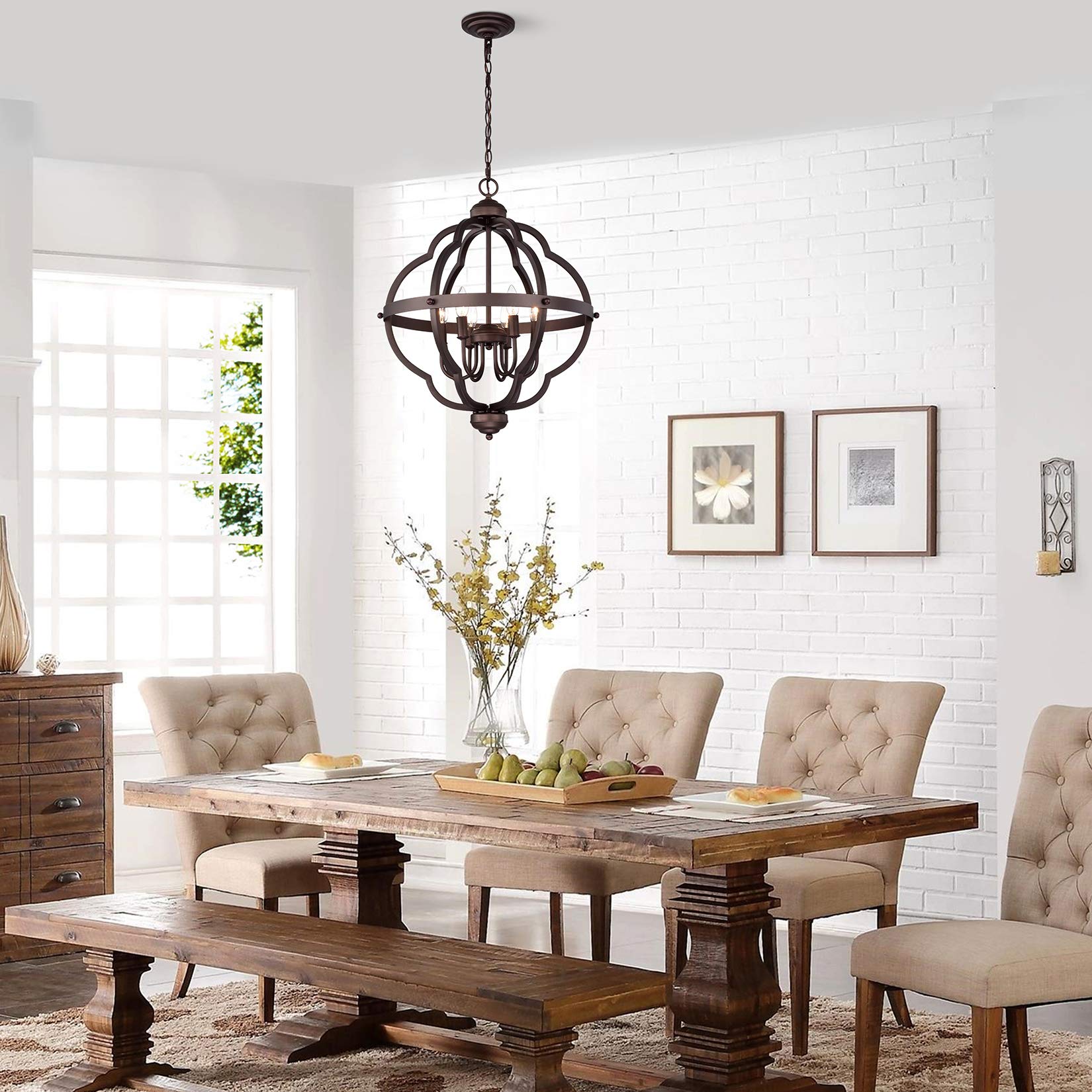 6-Light Globe Pendant Light Fixture - Oil Rubbed Bronze Farmhouse Chandelier - 21 Inch Hanging Lights for Kitchen Island, Dining Room, Living Room & Bedroom - Perfect for Rustic, Industrial & Modern Home Decor