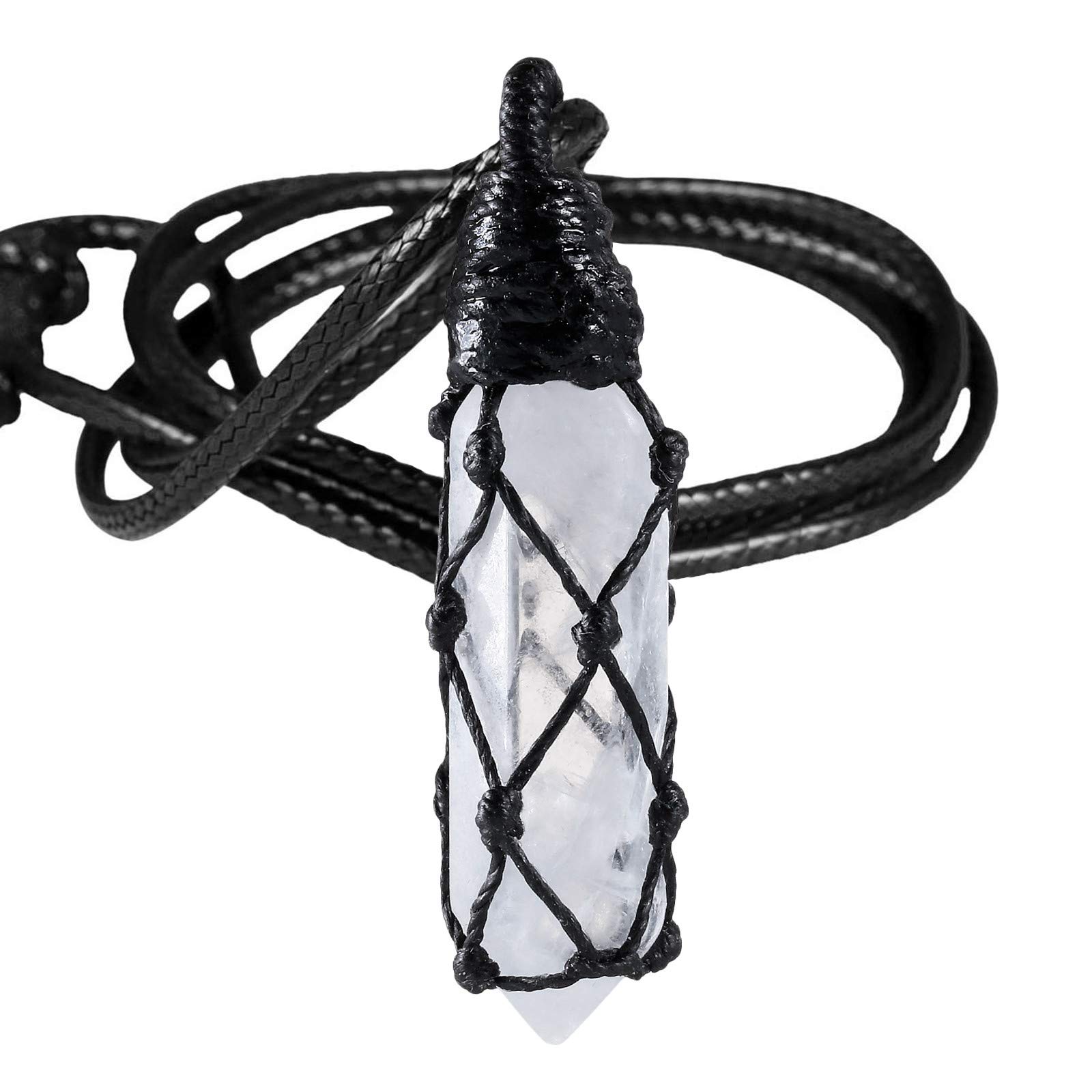 Hexagonal Crystal Pendant Necklace for Men & Women - Adjustable Cord with Wrapped Stone Wand - Perfect for Meditation, Yoga, and Spiritual Healing