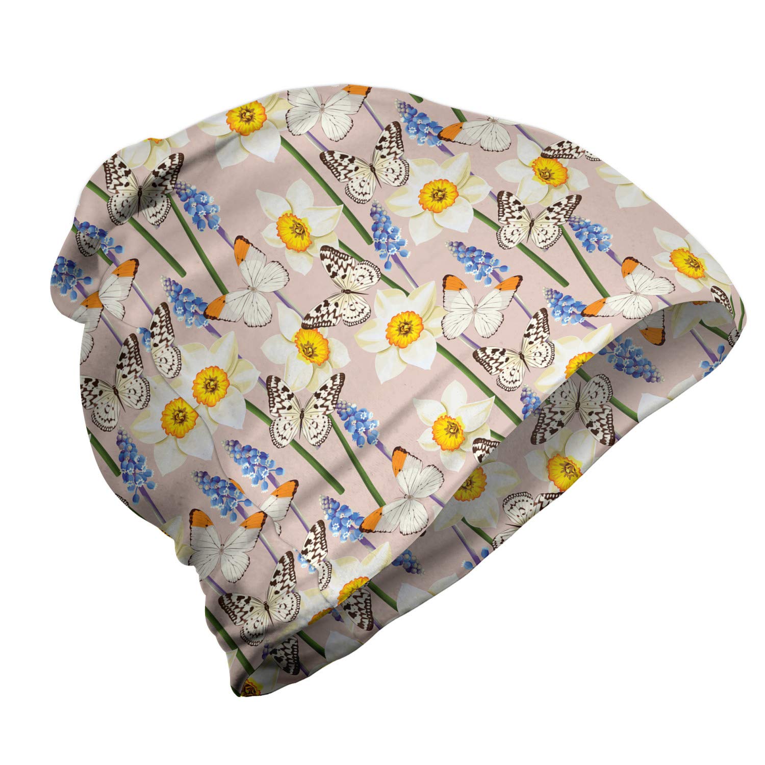 Ambesonne Unisex Winter Beanie Hat - Jolly Nature Butterflies Design for Hiking, Camping & Outdoor Activities | Warm Knit Skull Cap for Men & Women