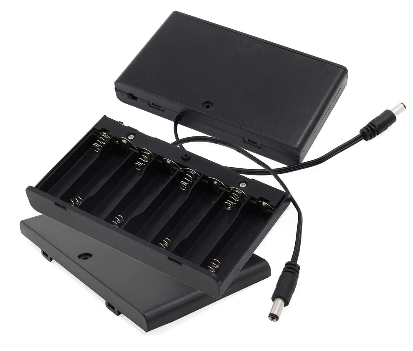 2 Pack 8 AA Battery Holder - 12V Plastic Storage Case with DC Plug for DIY Electronics, Toys & Emergency Power Supply