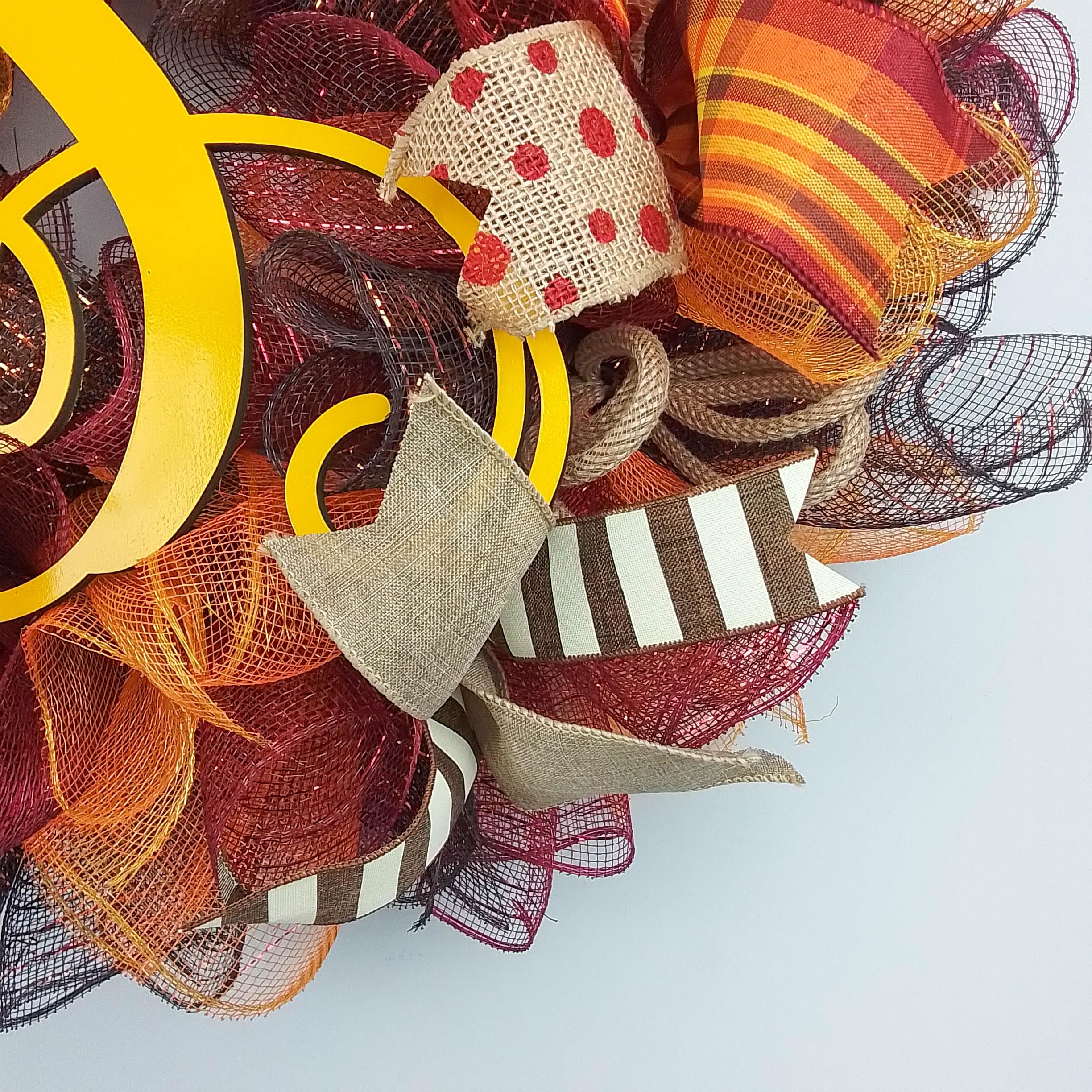 24 Inch Fall Wreath for Front Door - Burlap Thanksgiving Autumn Monogram Wreath in Brown, Maroon, Red, Orange & Yellow | Seasonal Home Decor | Perfect for Thanksgiving, Halloween & Autumn Door Decorations (Yellow Monogram F2)