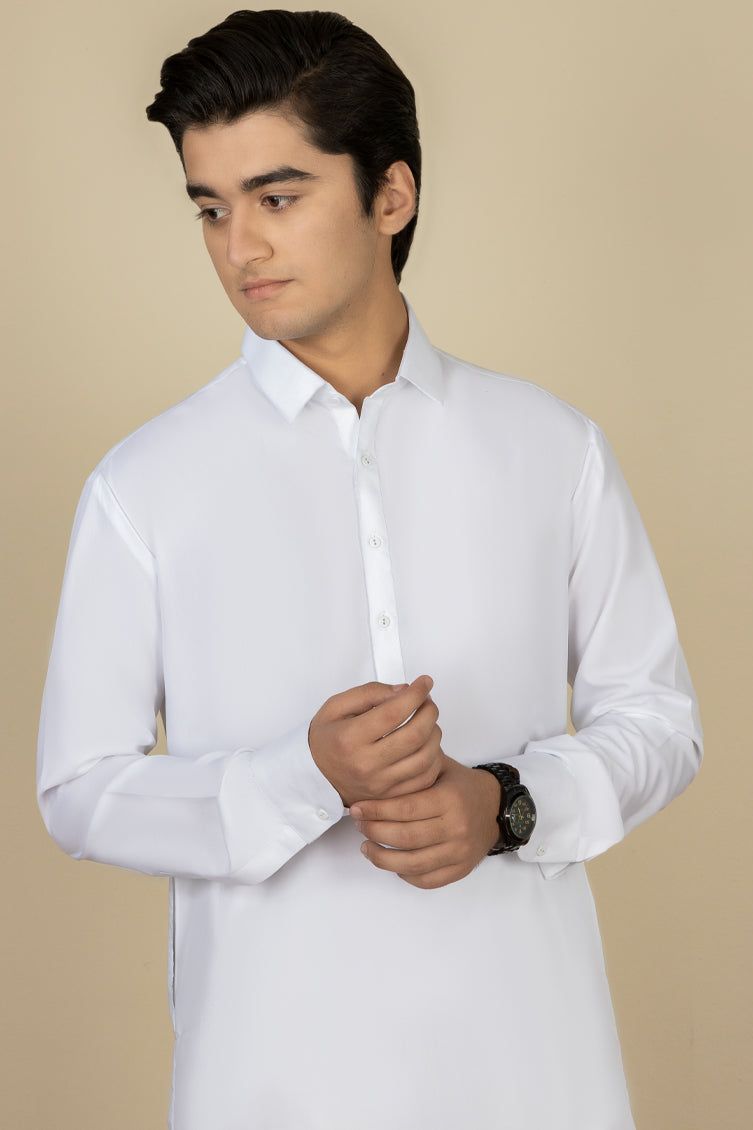 Elegant Blended White Shalwar Kameez by J. Junaid Jamshed - Premium Pakistani Traditional Outfit for Men - Perfect for Weddings, Eid & Special Occasions