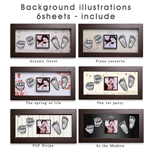 Baby Handprint and Footprint Casting Kit with Walnut Frame (Silver) - Perfect for Newborn Keepsakes, First Birthday Gifts & Family Memories