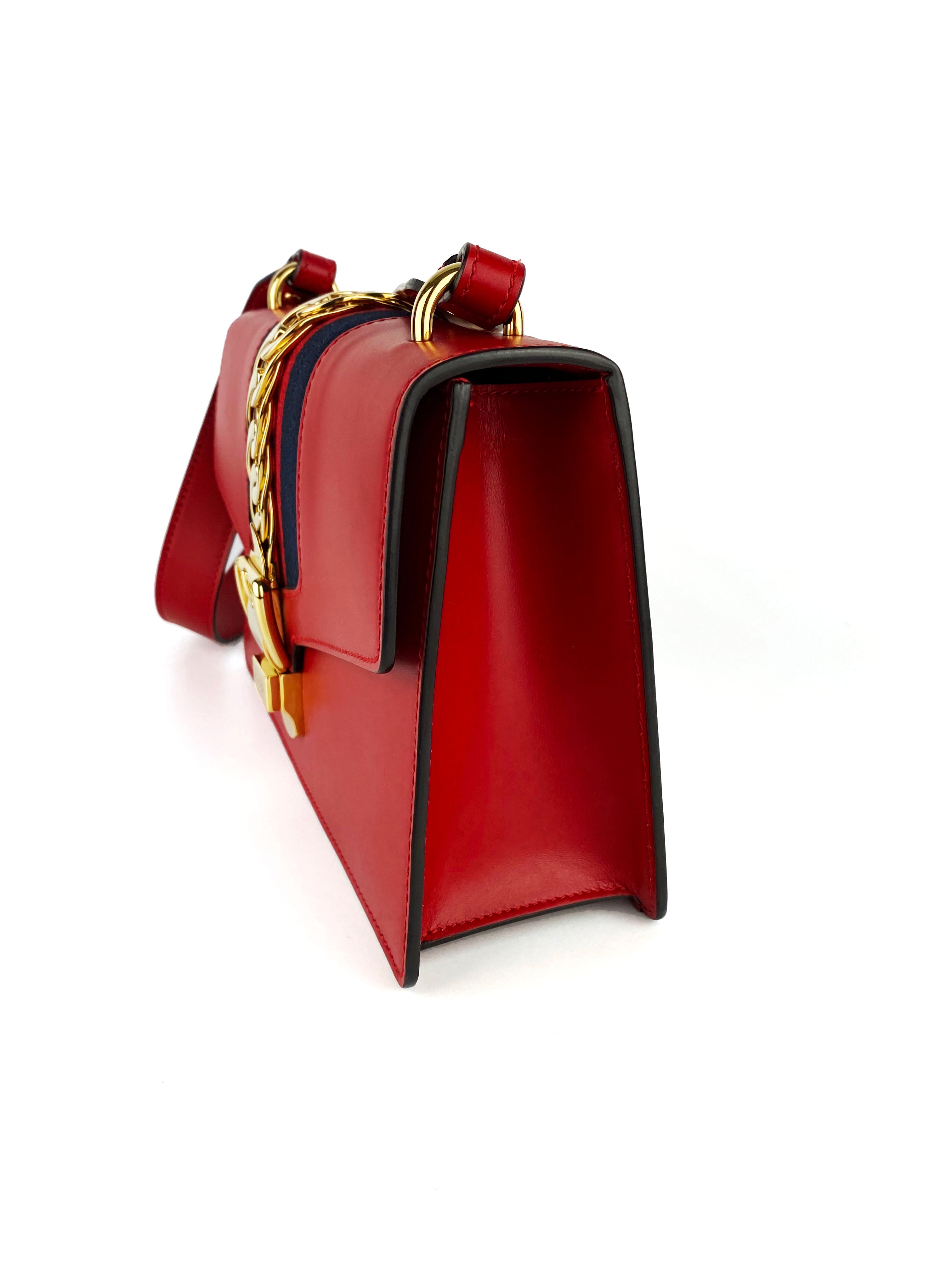 Gucci Sylvie Small Red Leather Crossbody Bag for Women - Luxury Designer Handbag for Everyday Use, Date Night & Travel
