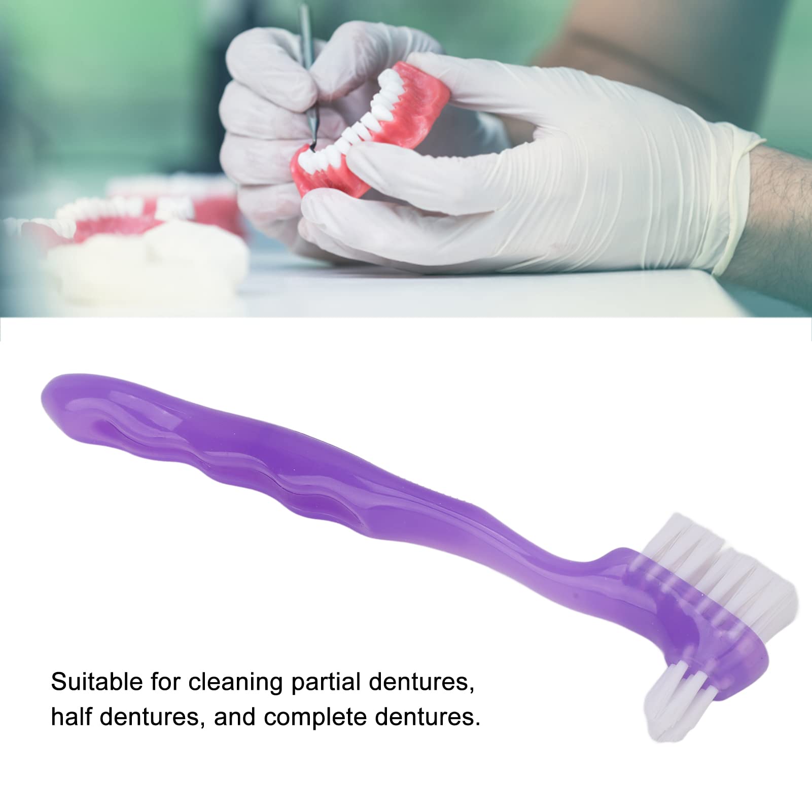 Dual Head Denture Brush - Hard Bristle False Teeth Cleaning Brush for Dentures, Dental Implants, and Retainers | Perfect for Travel & Daily Oral Care