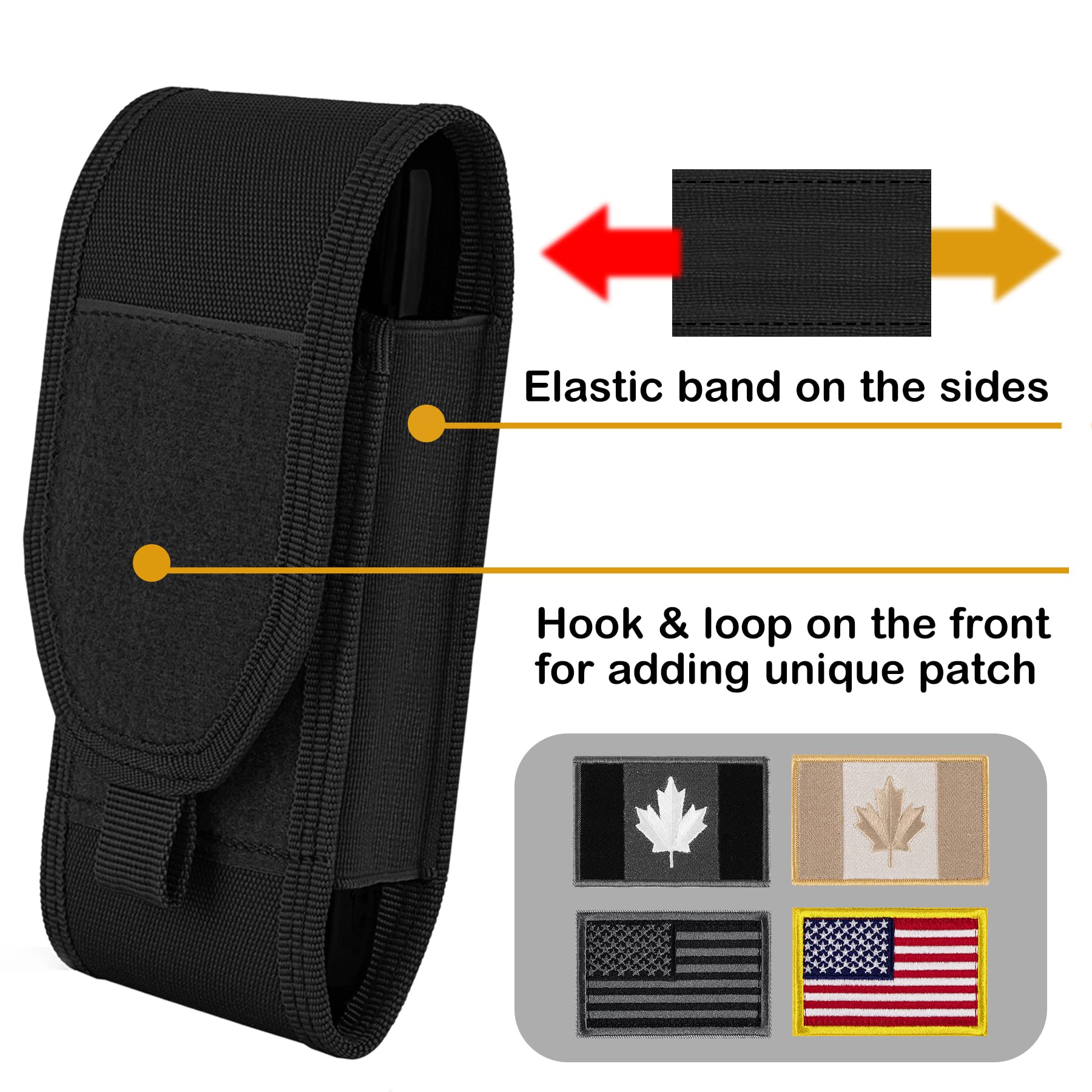 BVYA Tactical MOLLE Phone Pouch Holster - Large Nylon Smartphone Case for iPhone 15 Pro Max/15 Pro/15/14 Pro Max/13 Pro Max/12 Pro Max/XS Max - Compatible with Military Gear & Includes U.S. Patch - Perfect for Outdoor Adventures, Hiking & Tactical Use