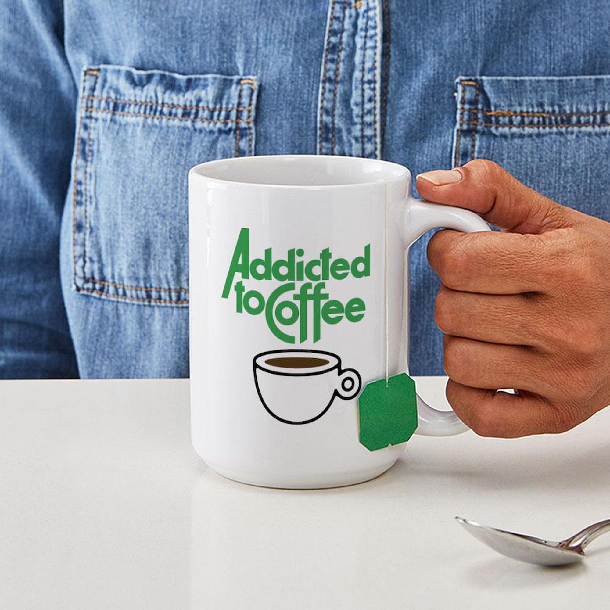 Addicted To Coffee 15 oz (444 ml) Ceramic Coffee Mug - Perfect for Home, Office & Gifts - Funny Coffee Lover Gift Idea