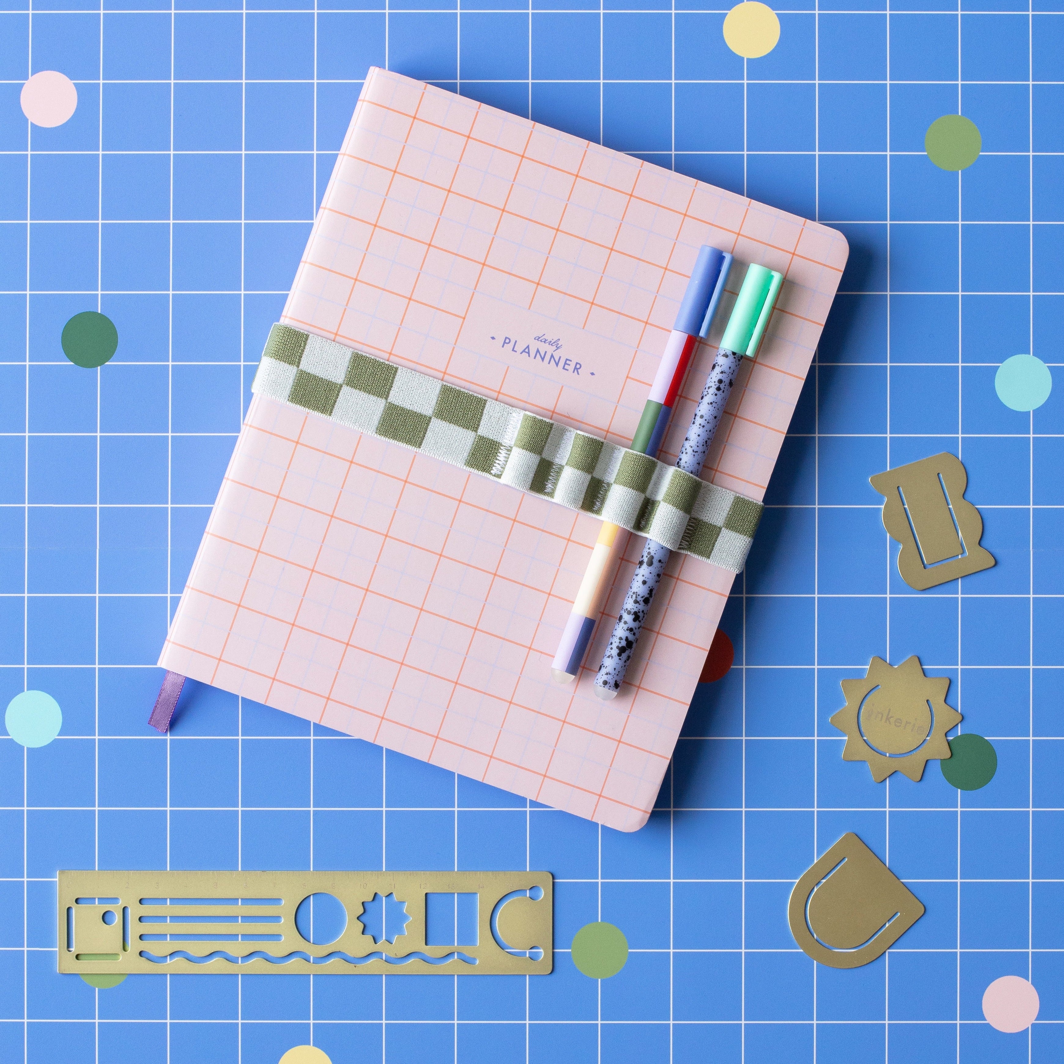 Inkerie Green Pen Holder & Book Band - Perfect for Office, School & Home Organization | Stylish Desk Accessory for Pens, Pencils & Notebooks