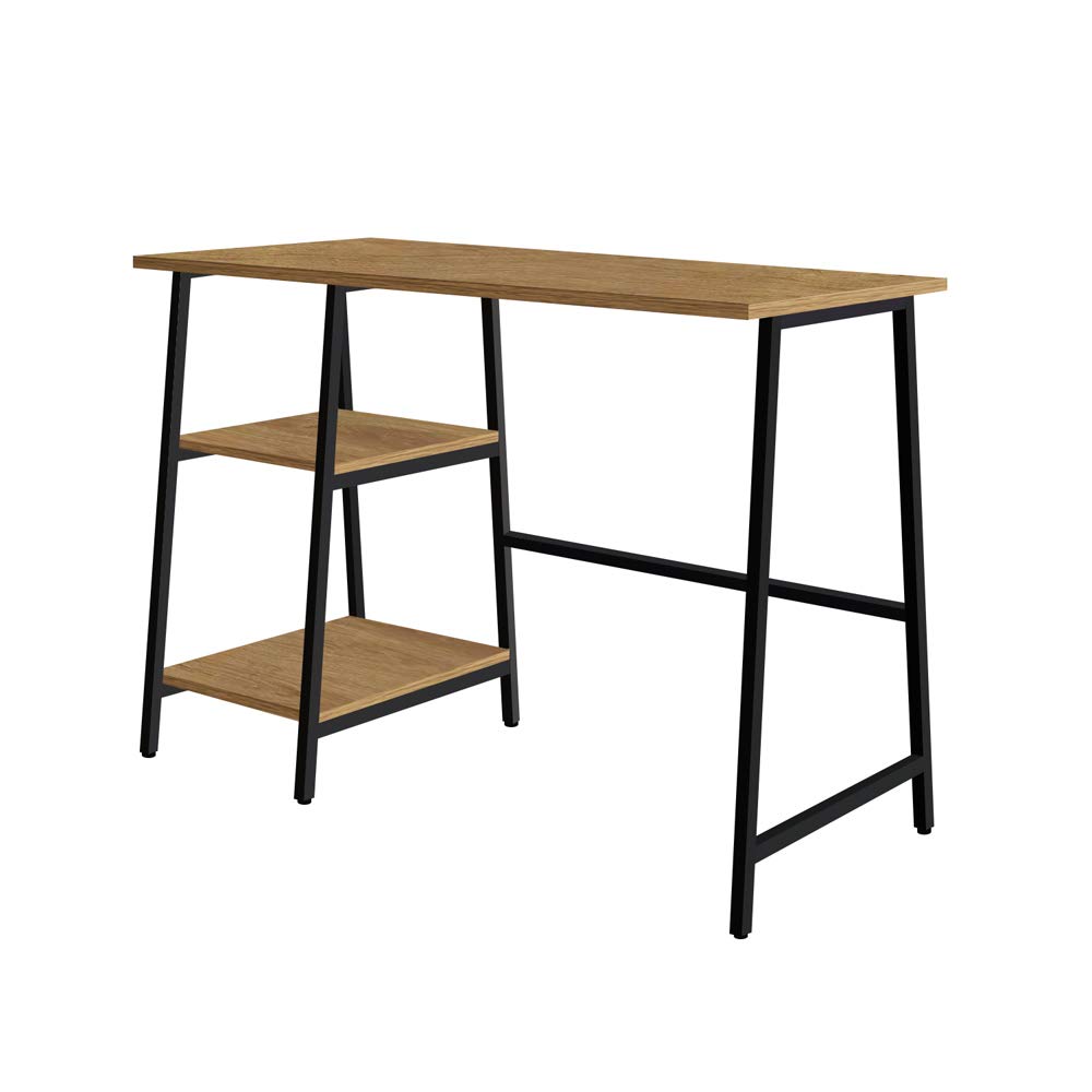 Modern Light Oak Coral Flower Landisl Desk with 2 Open Shelves - Stylish Home Office Furniture for Books, Office Supplies & Decor - Perfect for Small Spaces & Workstations
