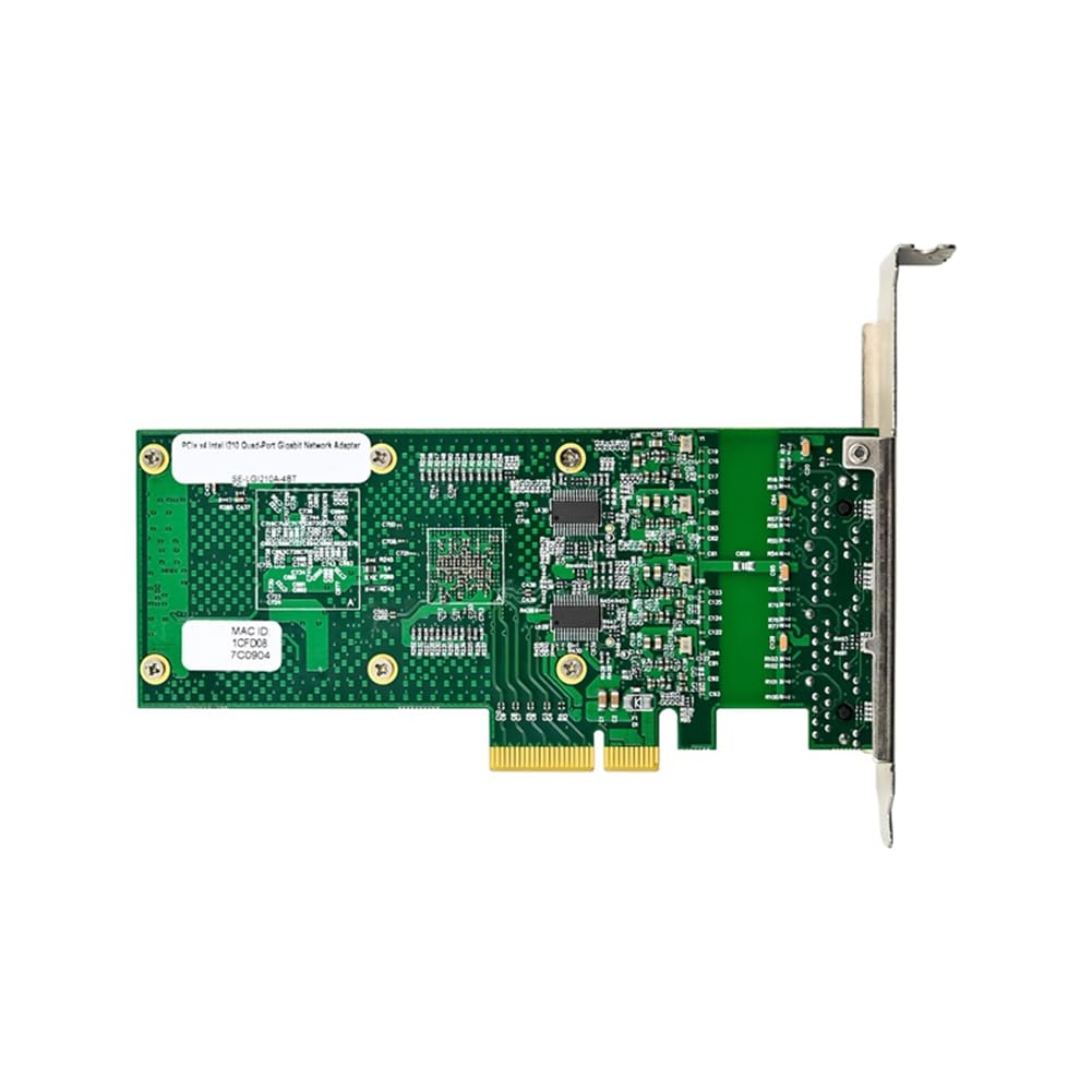 Reykentu PCI-E X4 Gigabit 4 Port Server Network Card - I210-T4 RJ45 Ethernet NIC for Industrial Camera & Vision Systems - High Performance Server NIC (1 Set, Green) - Ideal for Data Centers, Surveillance Systems & Industrial Automation