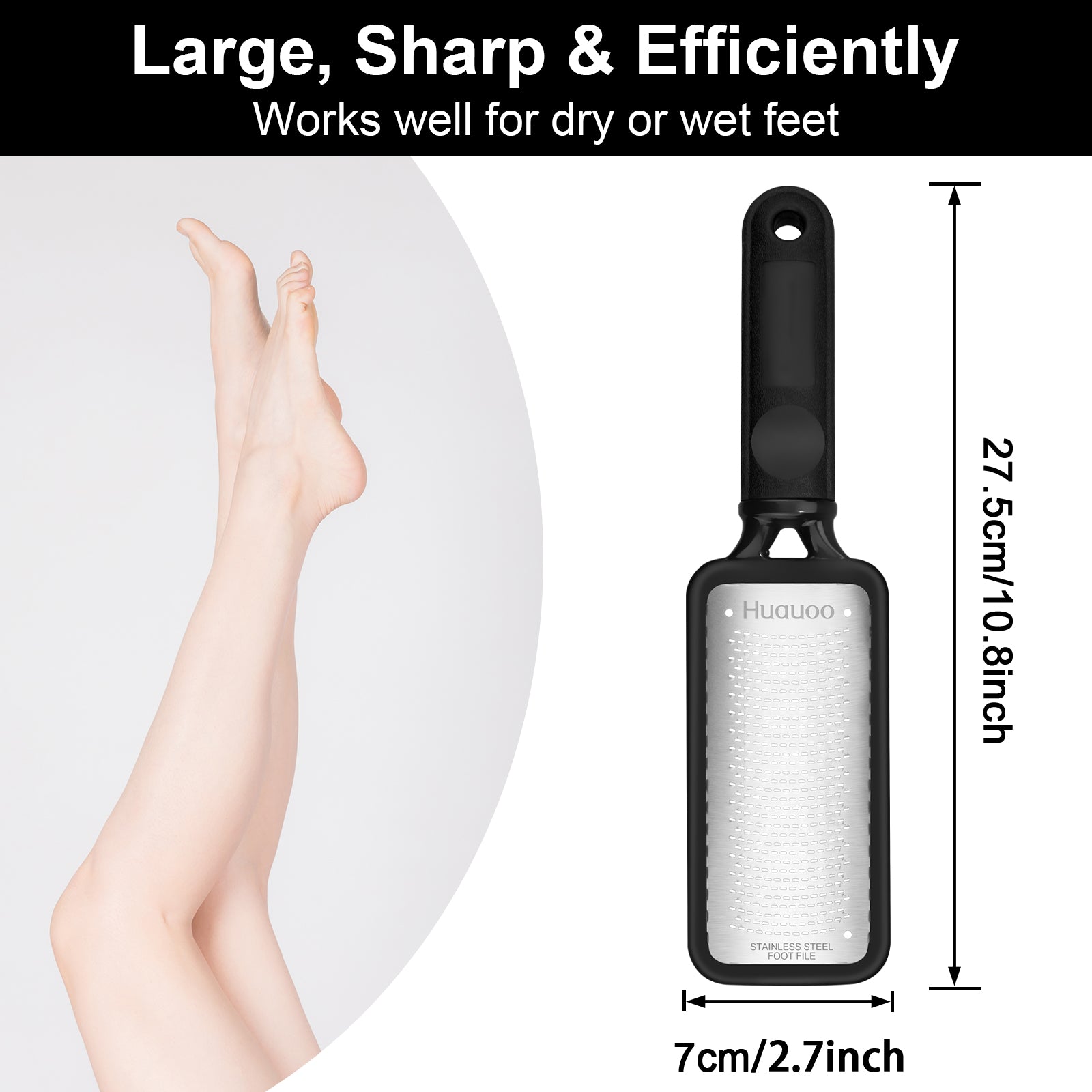 Huauoo Foot Rasp and File - Professional Metal Pedicure Tool for Hard Skin Removal - Perfect for Home Foot Care and DIY Pedicures