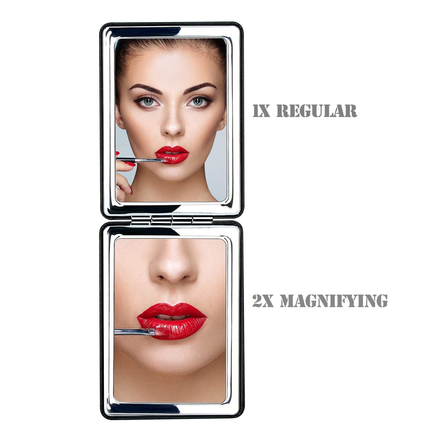 Kshavi Small Pocket Mirror with Magnifying Glass - Handheld Rectangular Makeup Mirror for Travel, Cosmetics & Precision Tasks (Portable Compact Mirror for Eyebrow Tweezing, Makeup Application & Jewelry Inspection)