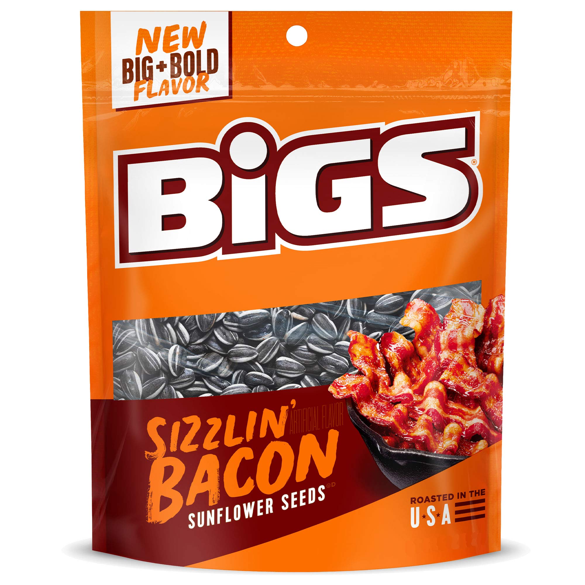 BIGS Sizzlin' Bacon Flavored Sunflower Seeds - Keto Friendly, Low Carb Snack - 5.35oz Bags (Pack of 12) - Perfect for Road Trips, Game Day & Healthy On-the-Go Snacking