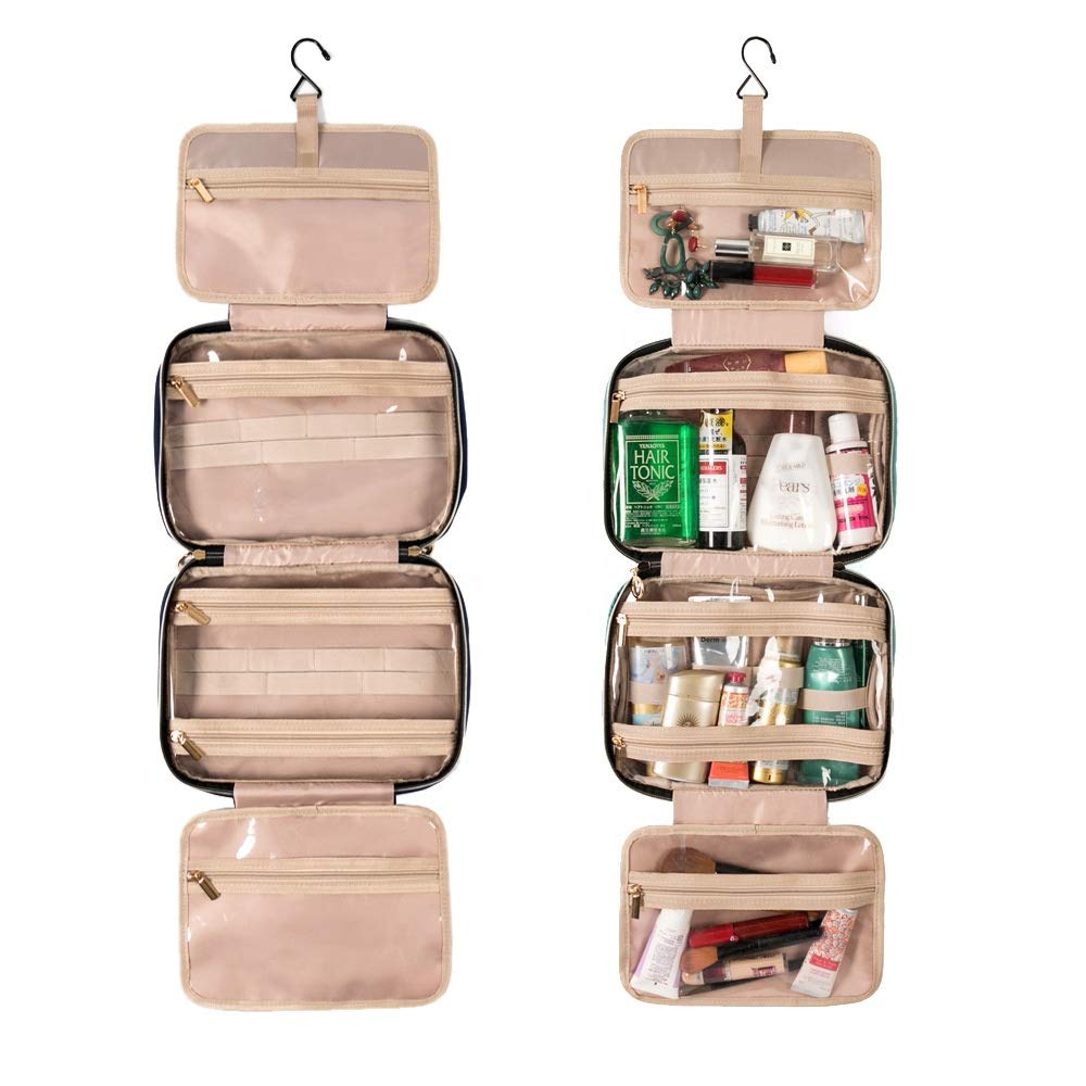 Waterproof Hanging Travel Toiletries Bag for Women - Pink Cosmetic & Makeup Organizer with Hooks | Perfect for Bathroom, Gym, Camping & Air Travel