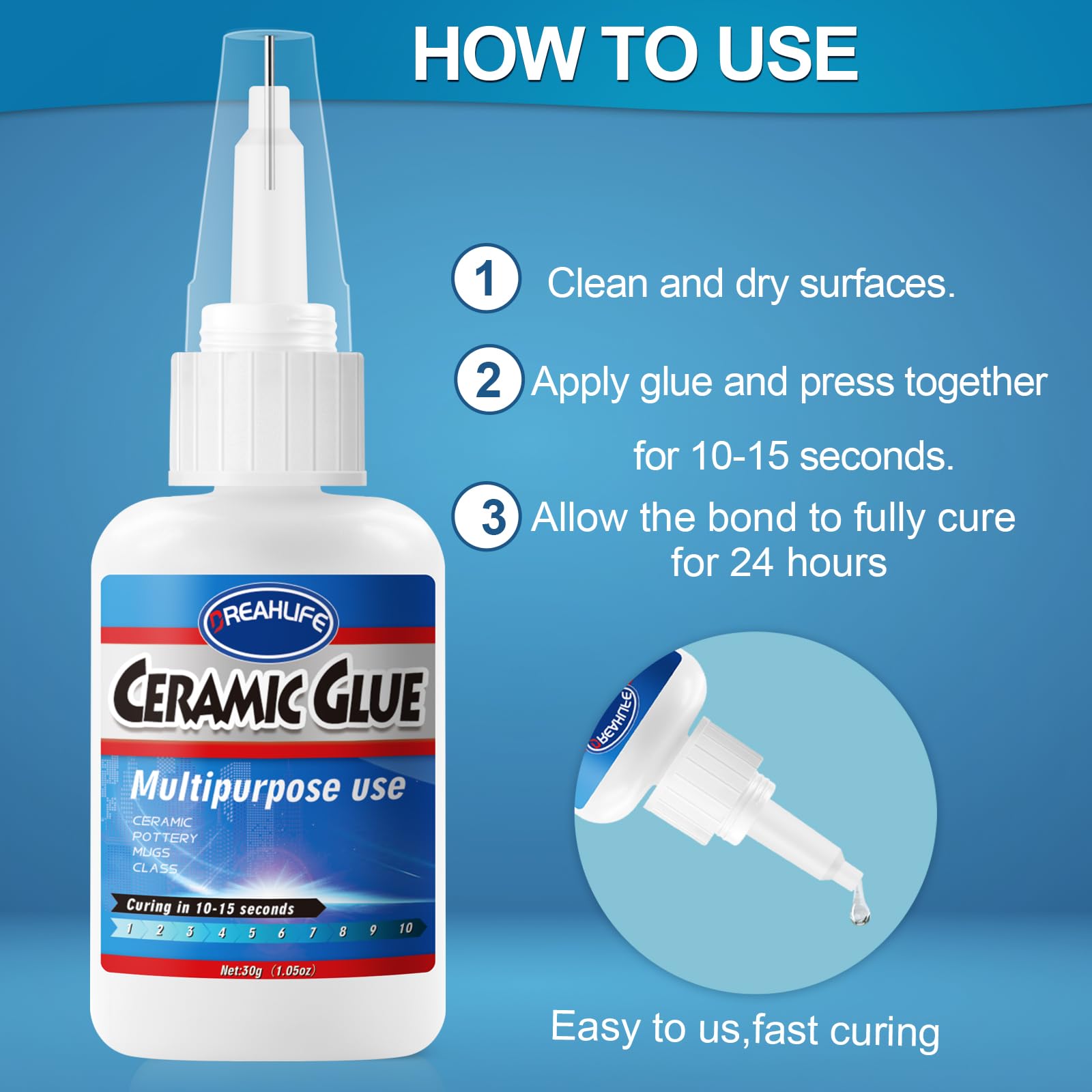 Best Super Glue for Ceramics Repair - 30g Strong Adhesive for Porcelain, Pottery, Dishes, Tiles & Mugs - Fast-Drying DIY Craft Glue - Perfect for Home Fixes, Kitchenware Repairs & Art Projects