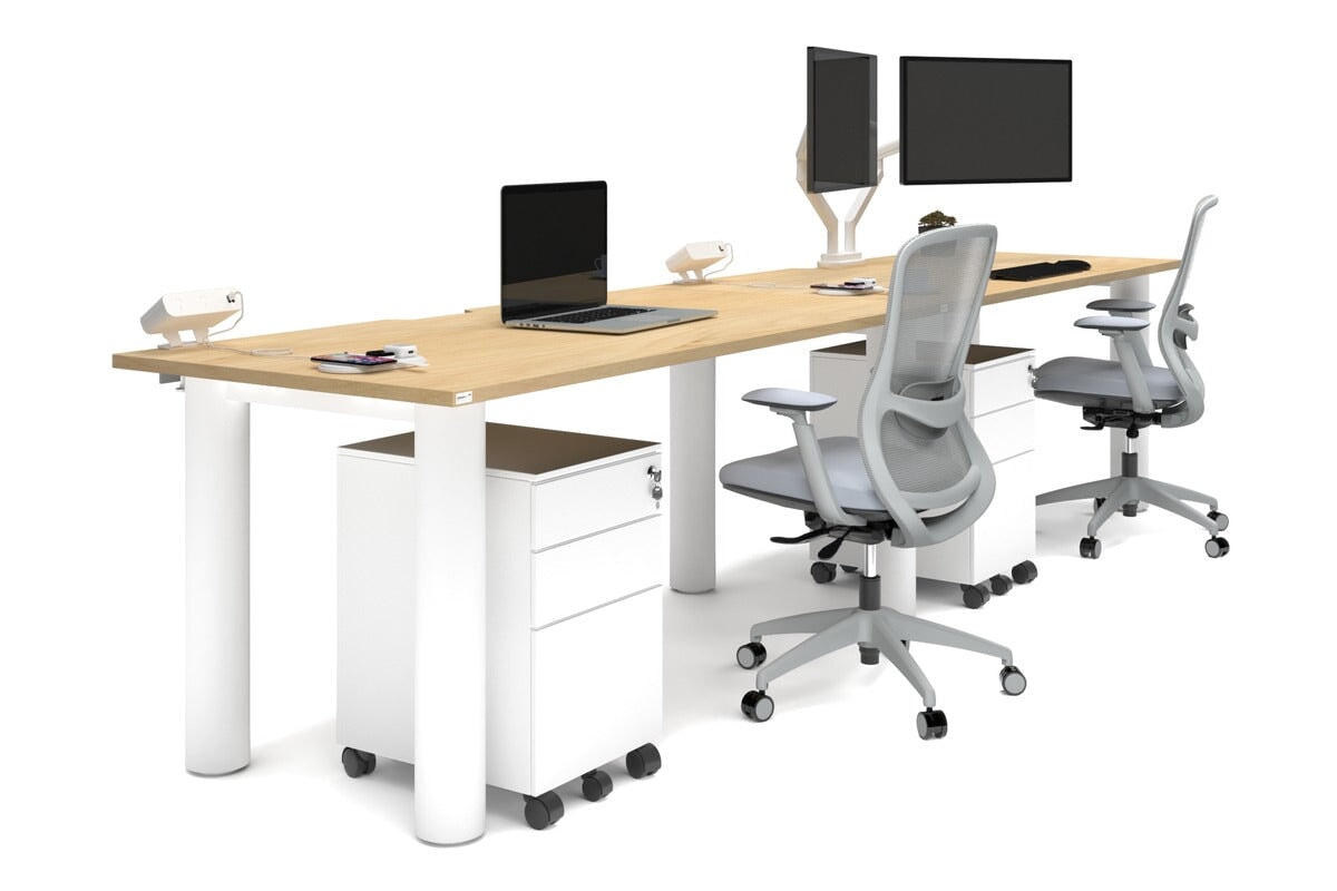 Quadro Cylinder Leg 2 Person Office Workstation Desk - 1600L x 800W with Cable Management - Perfect for Collaborative Workspaces & Shared Office Environments