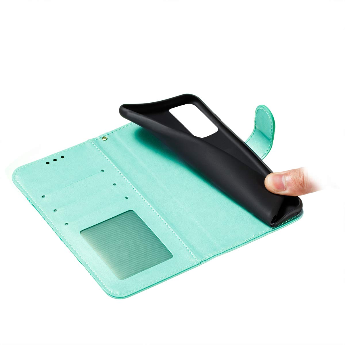 Premium PU Leather Mandala Embossed Flip Wallet Case for Samsung Galaxy A52/A52 5G - Shockproof Phone Cover with Card Holder & Kickstand (Mandala Green) - Perfect for Work, Travel & Daily Protection