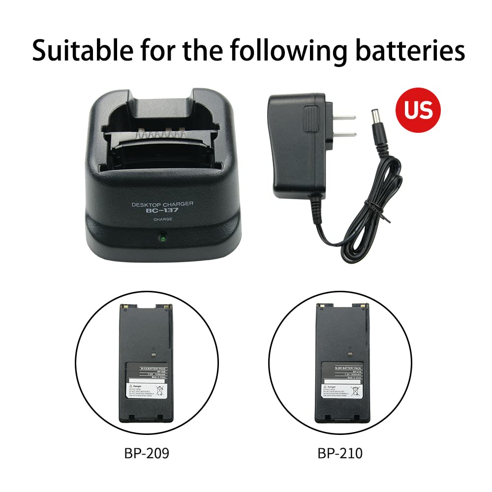 BP-209N BP-210N BP-211 Rapid Battery Charger Base BC-137 for ICOM IC-A6E, IC-A24, IC-V8, F21/40GT, IC-U82 Walkie Talkies - Fast Charging Station for Two-Way Radios in Outdoor Adventures, Construction Sites & Emergency Communications