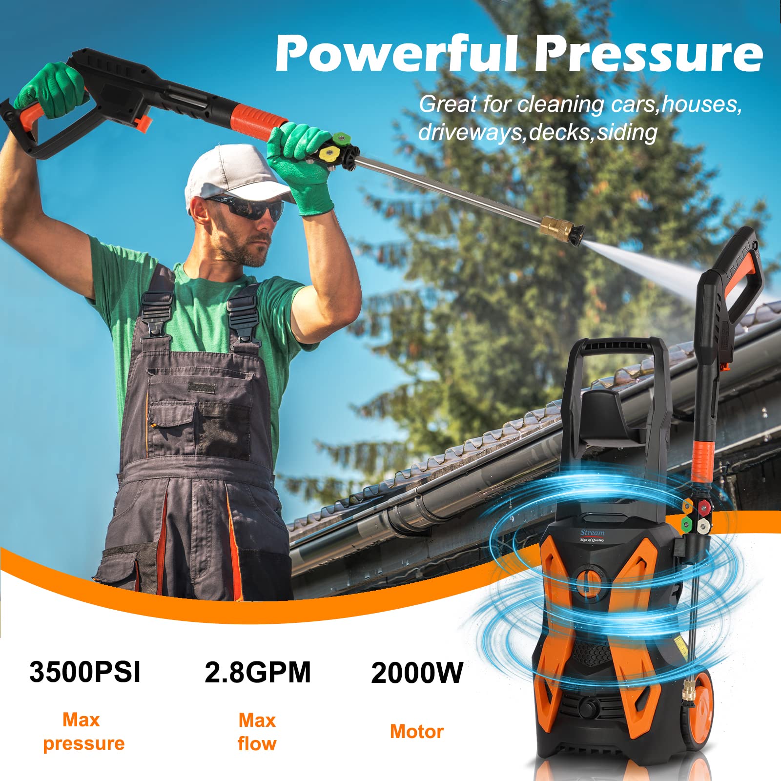 Fazil 4000 PSI 2.8 GPM Electric Pressure Washer - High Power Pressure Cleaner with 20 FT Hose, 5 Nozzles & Foam Cannon - Perfect for Home, Car, Driveway, Patio, Deck, and Outdoor Cleaning