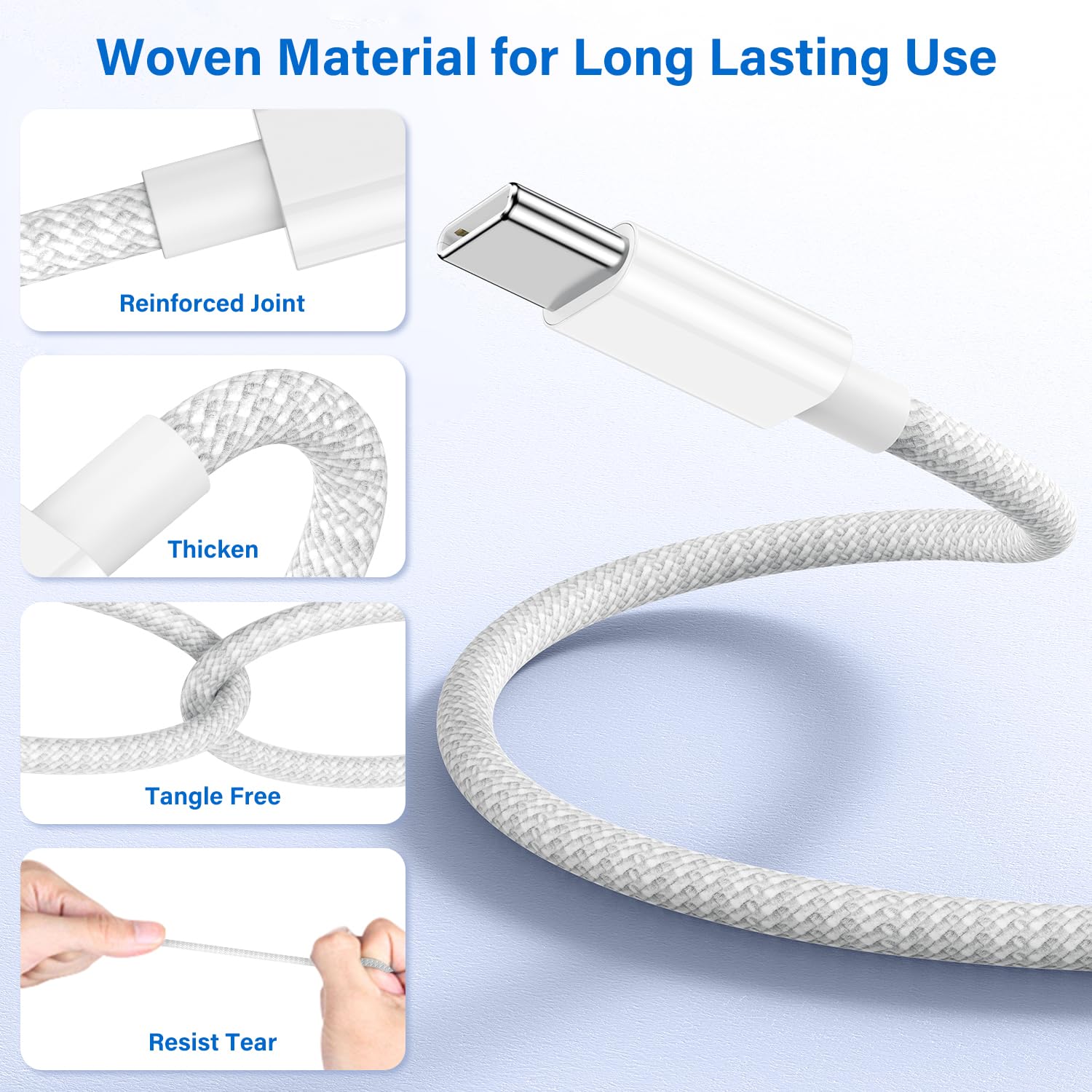 Braided USB C to C Fast Charging Cable for iPhone 15/16 Series - 2 Pack 1m Durable Charger Lead Compatible with iPhone 16/16 Pro/16 Pro Max/15/15 Plus/15 Pro/15 Pro Max, iPad Pro/Mini & MacBook - Perfect for Home, Office & Travel Use