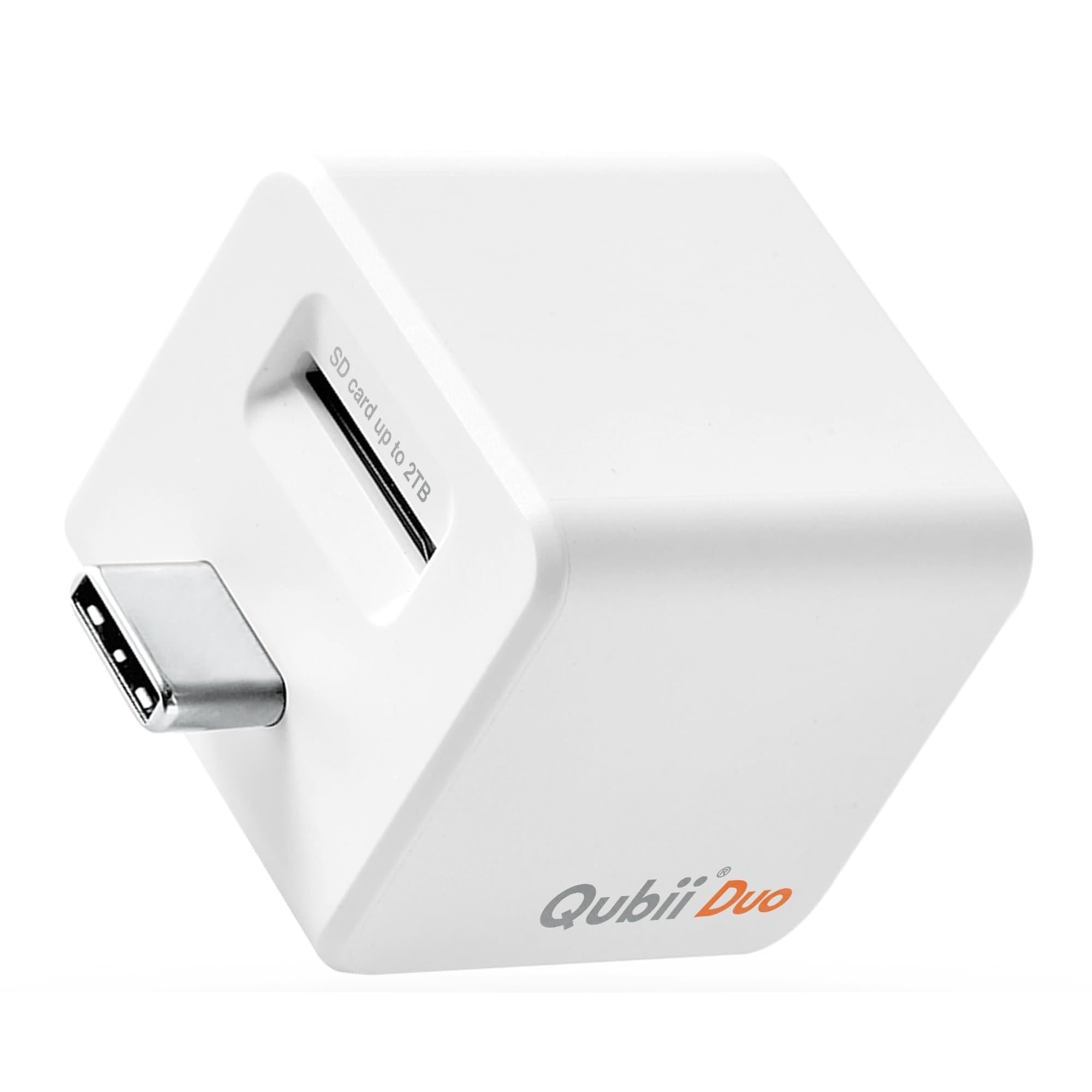 MAKTAR Qubii Duo USB-C Photo Storage Device - iPhone Backup Hard Drive for Photos & Videos | Auto-Sync, No MicroSD Needed | Perfect for Travel, Cloud Backup Alternative (White)